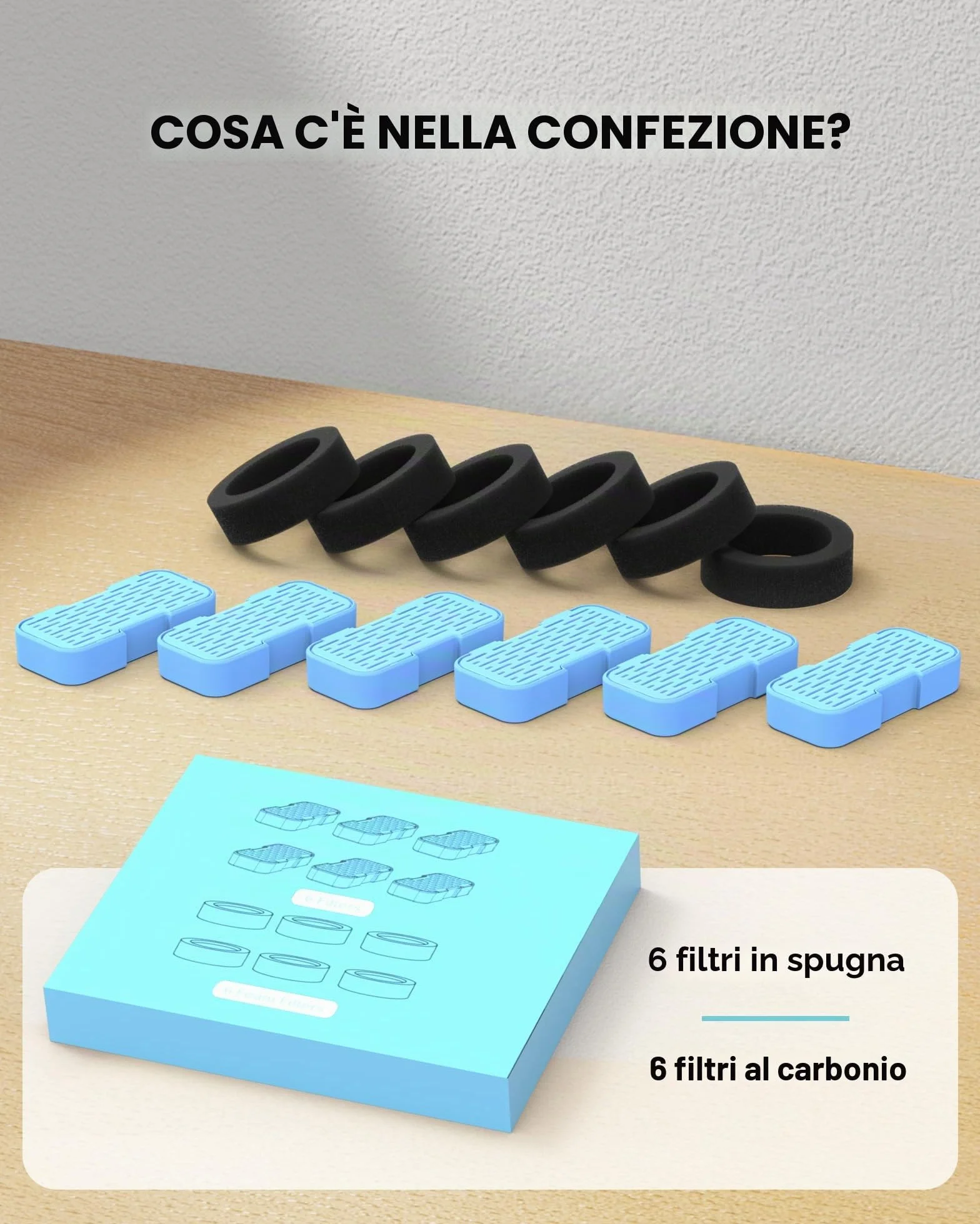 Filtro Fontanella per Gatti, 6 Filtri a Carbone + 6 Filtri a Spugna, Triplo Filtraggio, Mantiene l'acqua Fresca e Pulita, per Fontana per Gatti (B0CGDWYJN7 B0C6XPFT7Q)