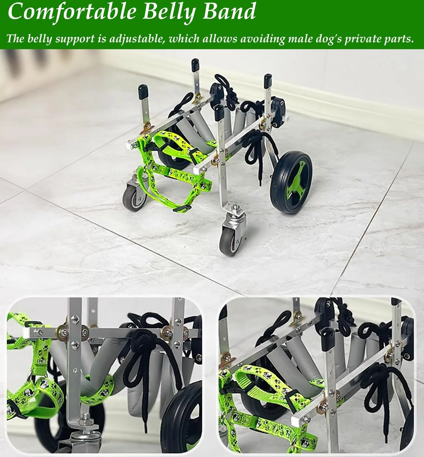 Carrello Cani Disabili Sedia a Rotelle Regolabile per Cani per Zampe Anteriori/Posteriori, Carrello per Animali Domestici in Alluminio con 4 Ruote Leggero, Assistente per Passeggiate con I Cani(XS)