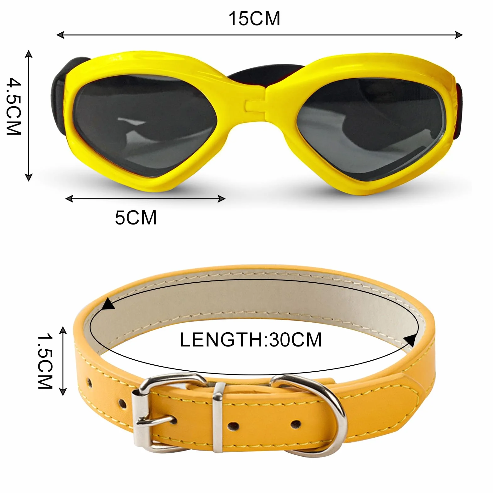 Occhiali per Cani Taglia Piccola, Pieghevole Occhiali da Sole per Cani e Gatti, Protezione UV, Regolabile, con Collari per Pet, Giallo