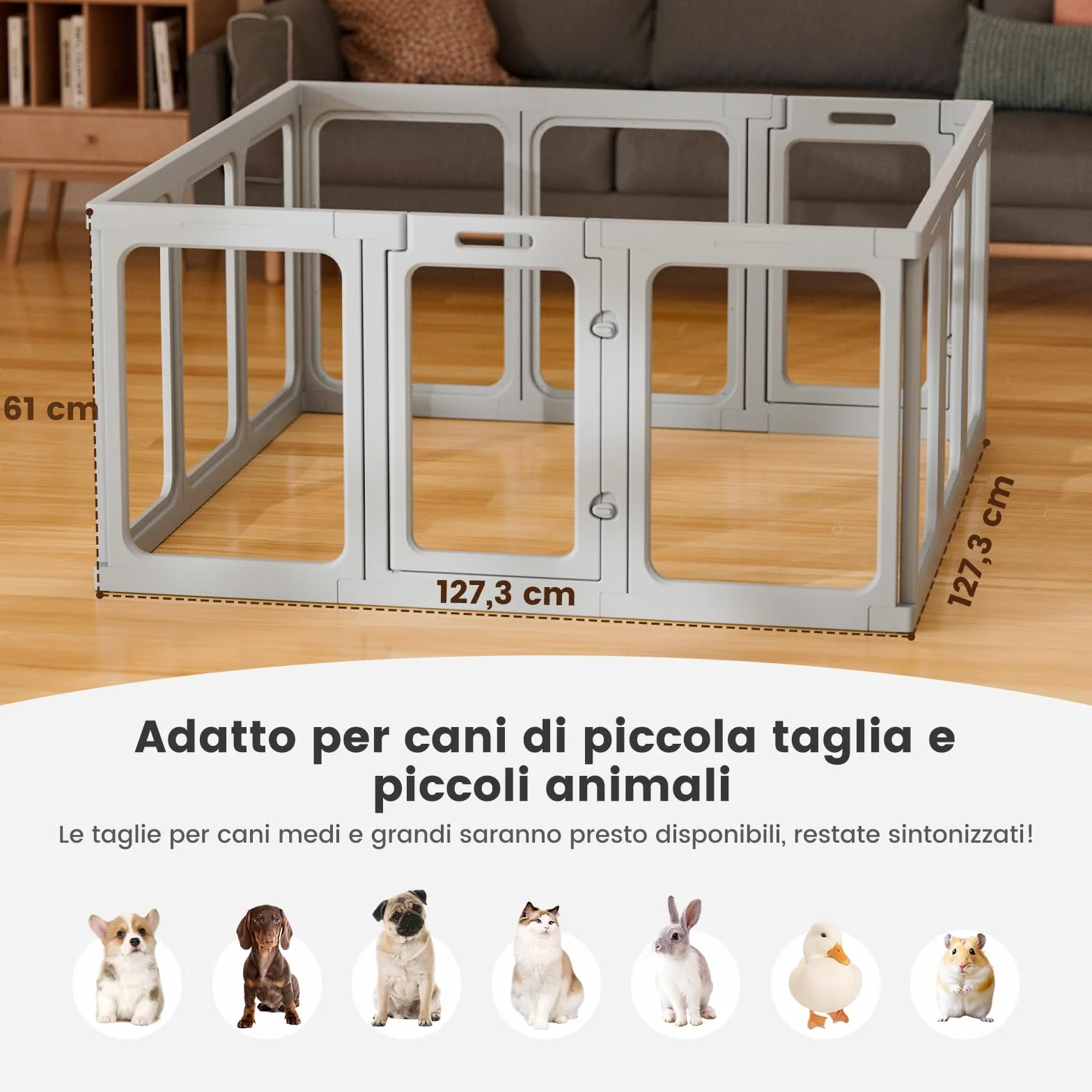 Gardner Recinto per Cani in Acrilico Trasparente Box Antigraffio Antiscivolo Parco Modulare per Cuccioli Gatti Conigli Espandibile 12 Pezzi Grigio