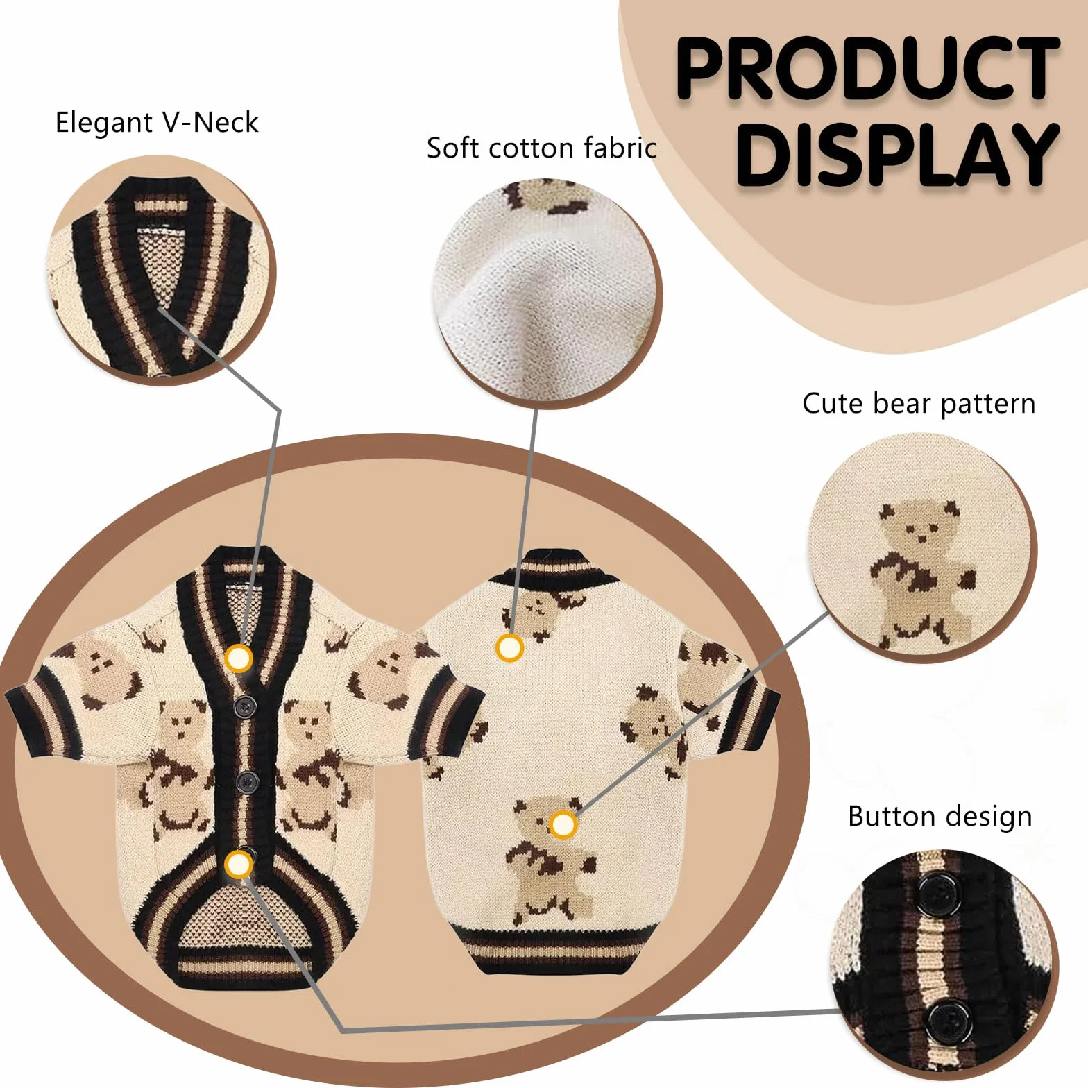 Maglione Cane Taglia Piccola Media, Lavorato a Maglia Caldo, Vestito per Cani Gatti Beige S