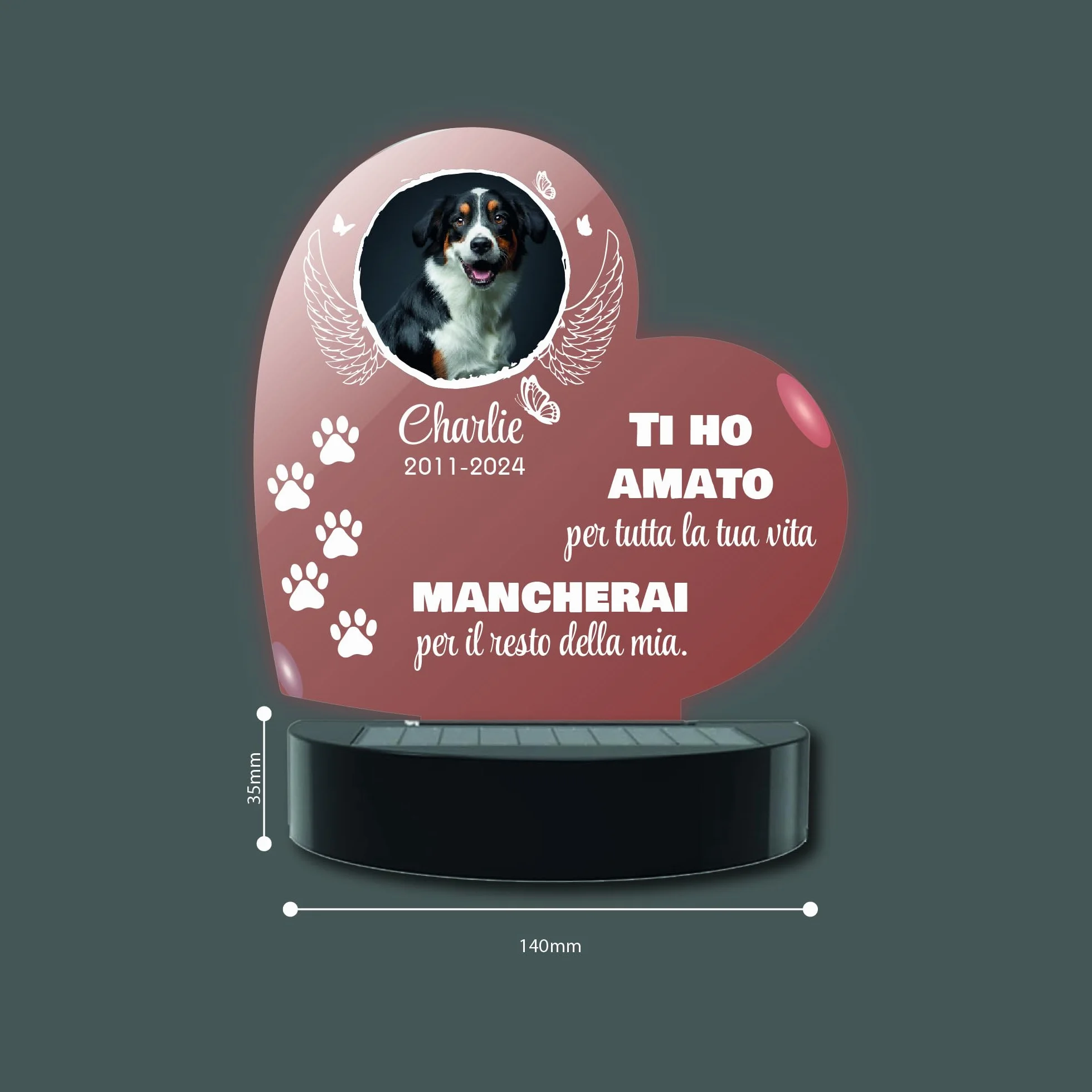La Farfalla di Legno Lampada Commemorativa LED Solare per Cane e Gatto Memoriale da Giardino Personalizzabile Cuore