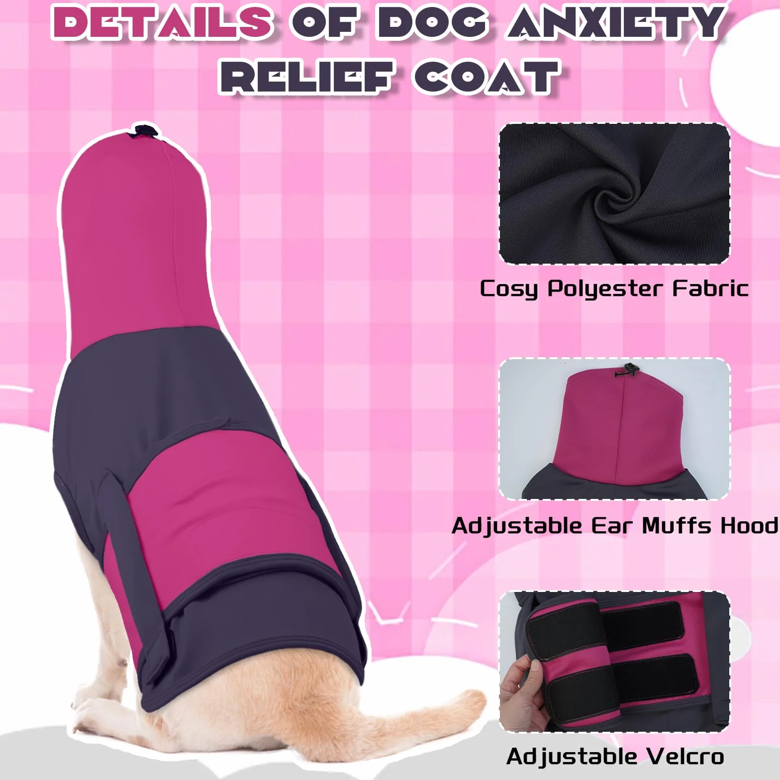 Cappotto Calmante per Cani con Cappuccio 2 in 1 Giacca Ansiolitica Regolabile Paraorecchie Viola L