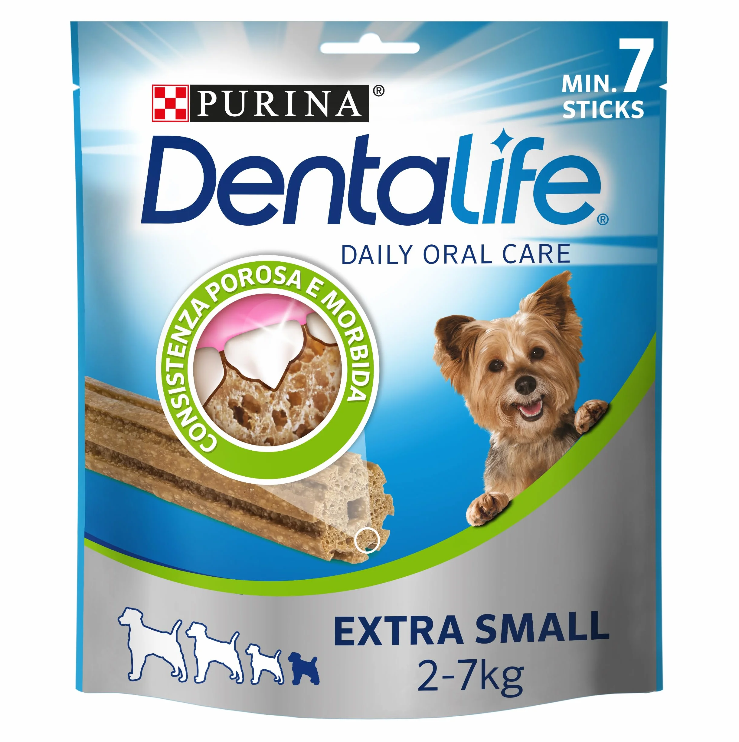 PURINA DENTALIFE Daily Oral Care Snack per l'Igiene Orale per Cani Adulti Extra Small 6 Confezioni da 7 Stick