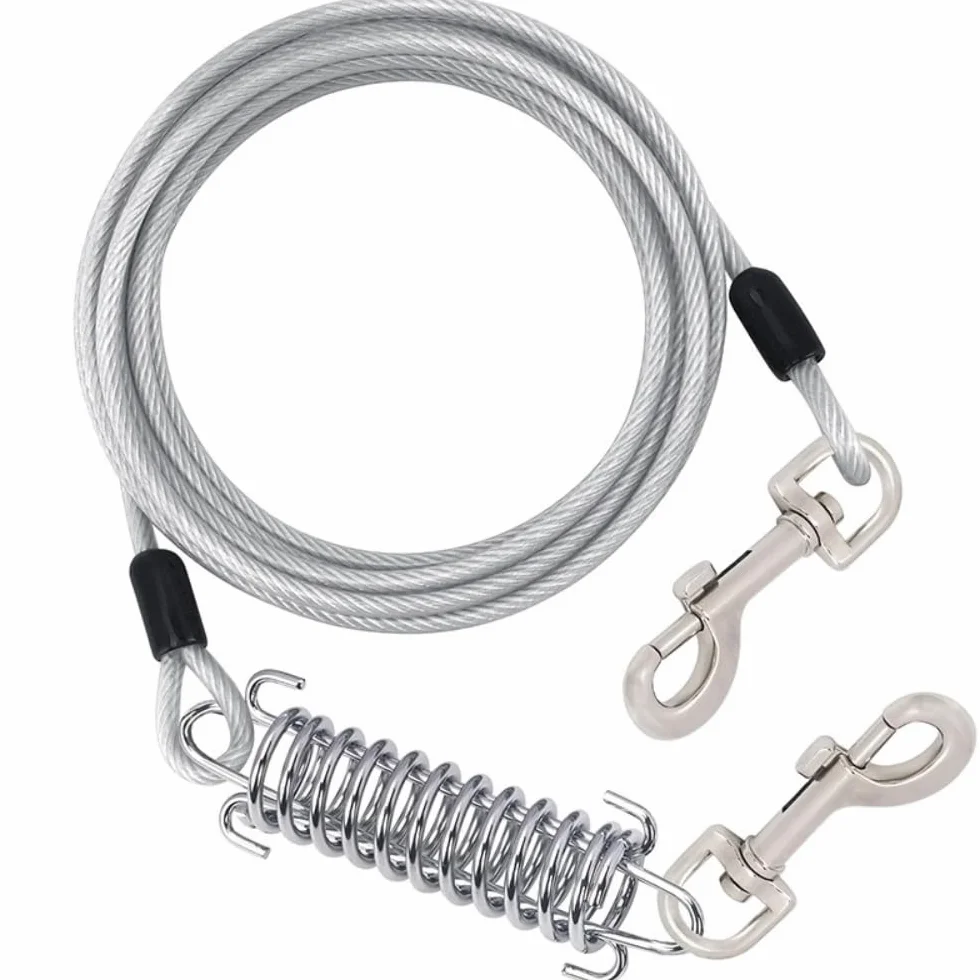 Cavo per legare cani di diametro (5 mm) - 5 m, resistente catena per cani con ammortizzante molla, per campeggio, esterni, robusto, per cani di piccola e grande taglia fino a 150 kg