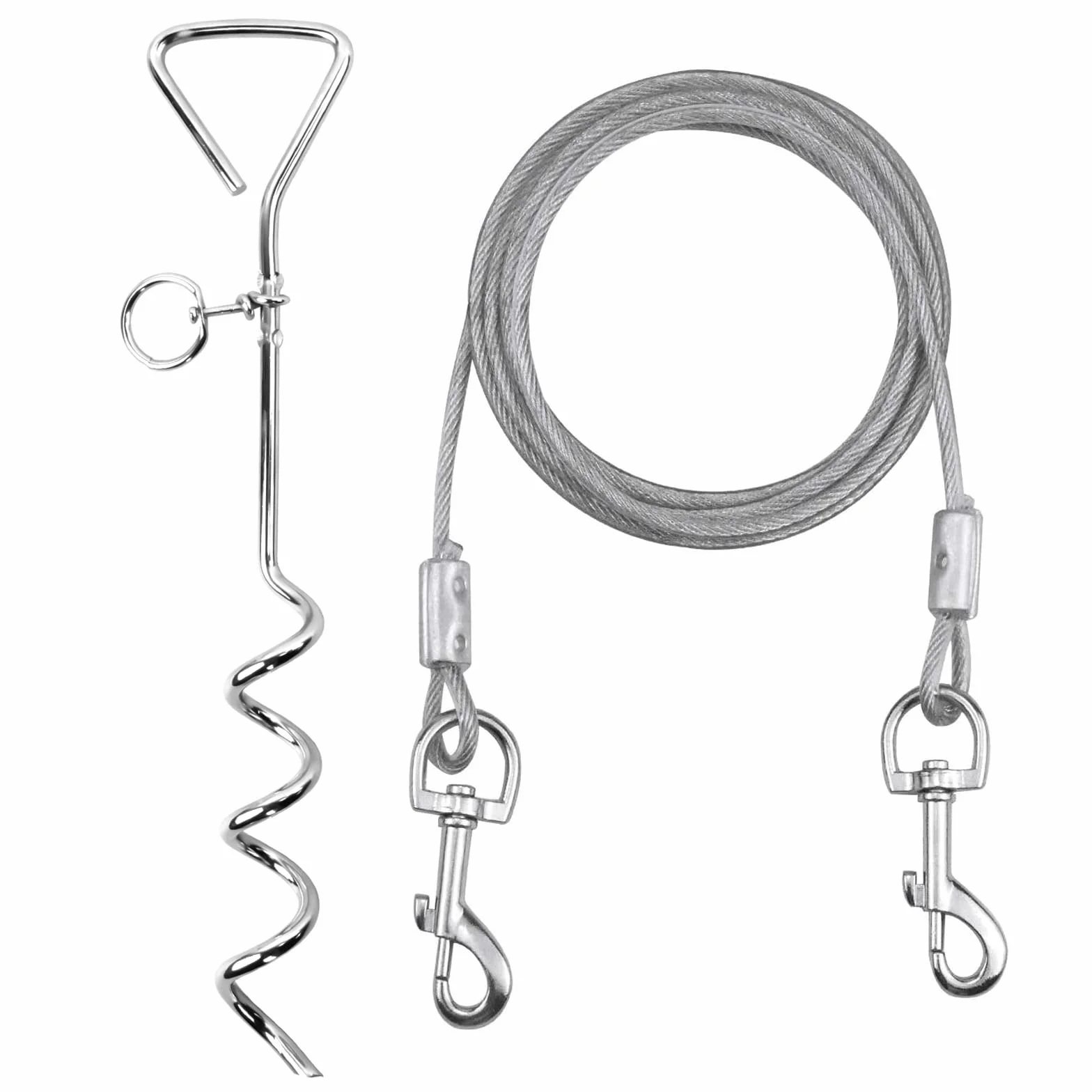 Kit Guinzaglio per Cani 3M e Picchetto per Cani in Acciaio Inossidabile per Legare i Cani da esterno, Utilizzare all’Esterno, in Cortile e in Campeggio per Cani di Taglia Piccola e Media（d'argento）