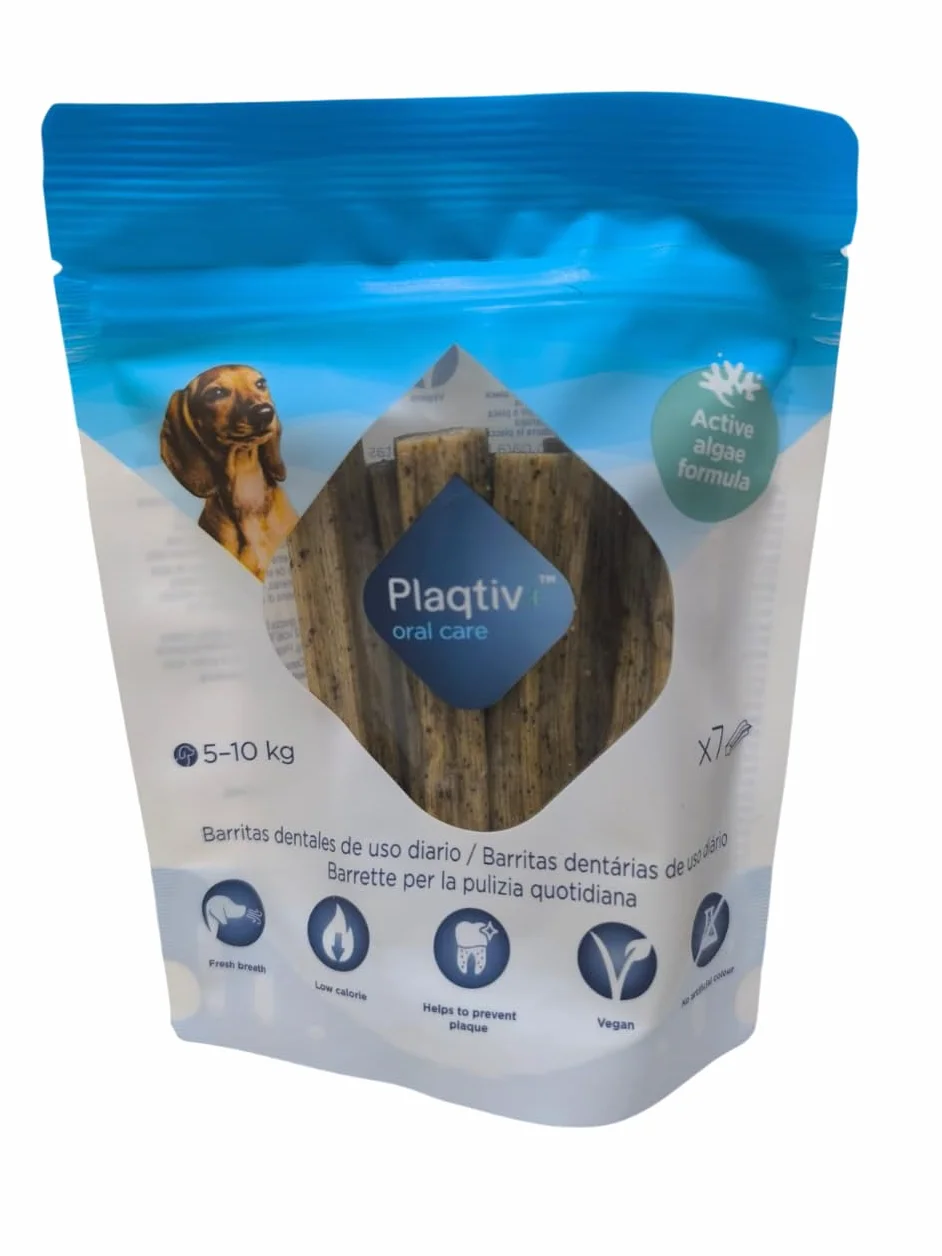 ECUPHAR | Plaqtiv+ 7 barrette per la pulizia quotidiana dei denti per cani da 5 a 10 kg