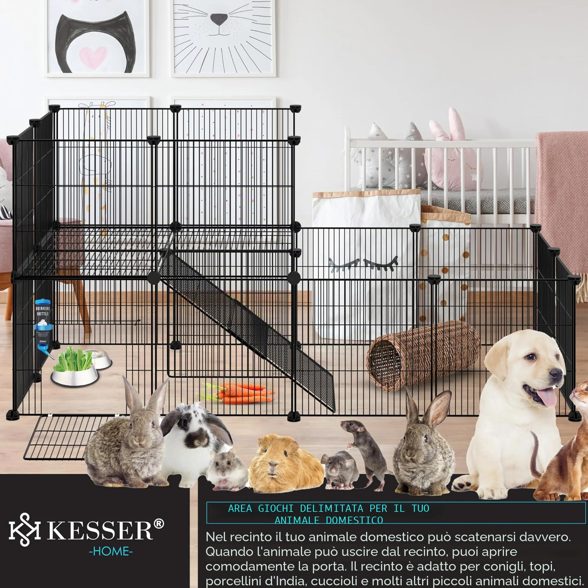 KESSER® Recinto per esterni per conigli in rete metallica XXL con porta - recinzione per piccoli animali - box per porcellini d'India - gabbia per piccoli animali - conigliera per interni ed esterni