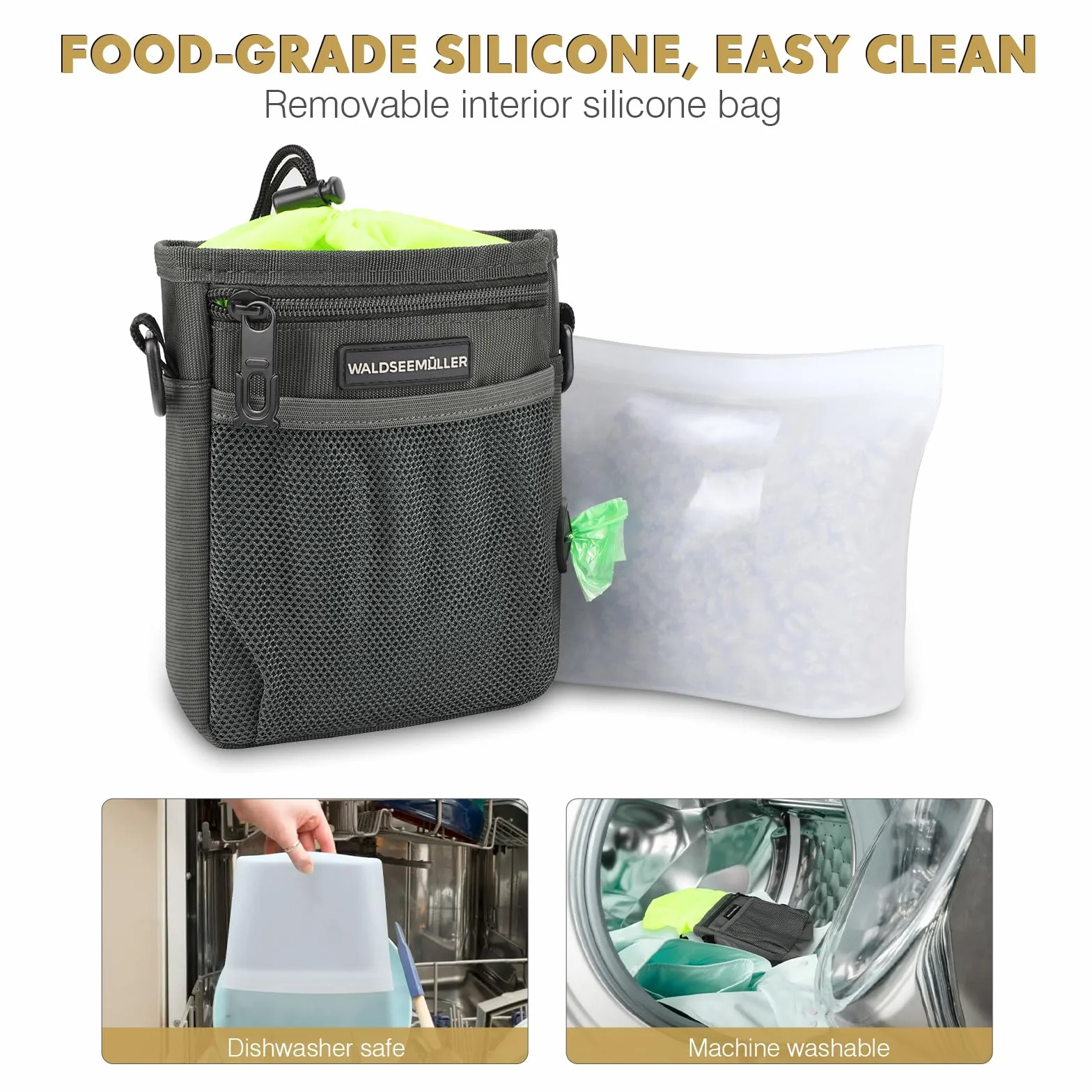 Waldseemüller Cane Snack Borsa, Borsa per Alimenti per Cani, Borsa Addestramento Cane Contenitore Cane Regolabile, Clicker di Addestramento, Sacchetto per Snack in Silicone