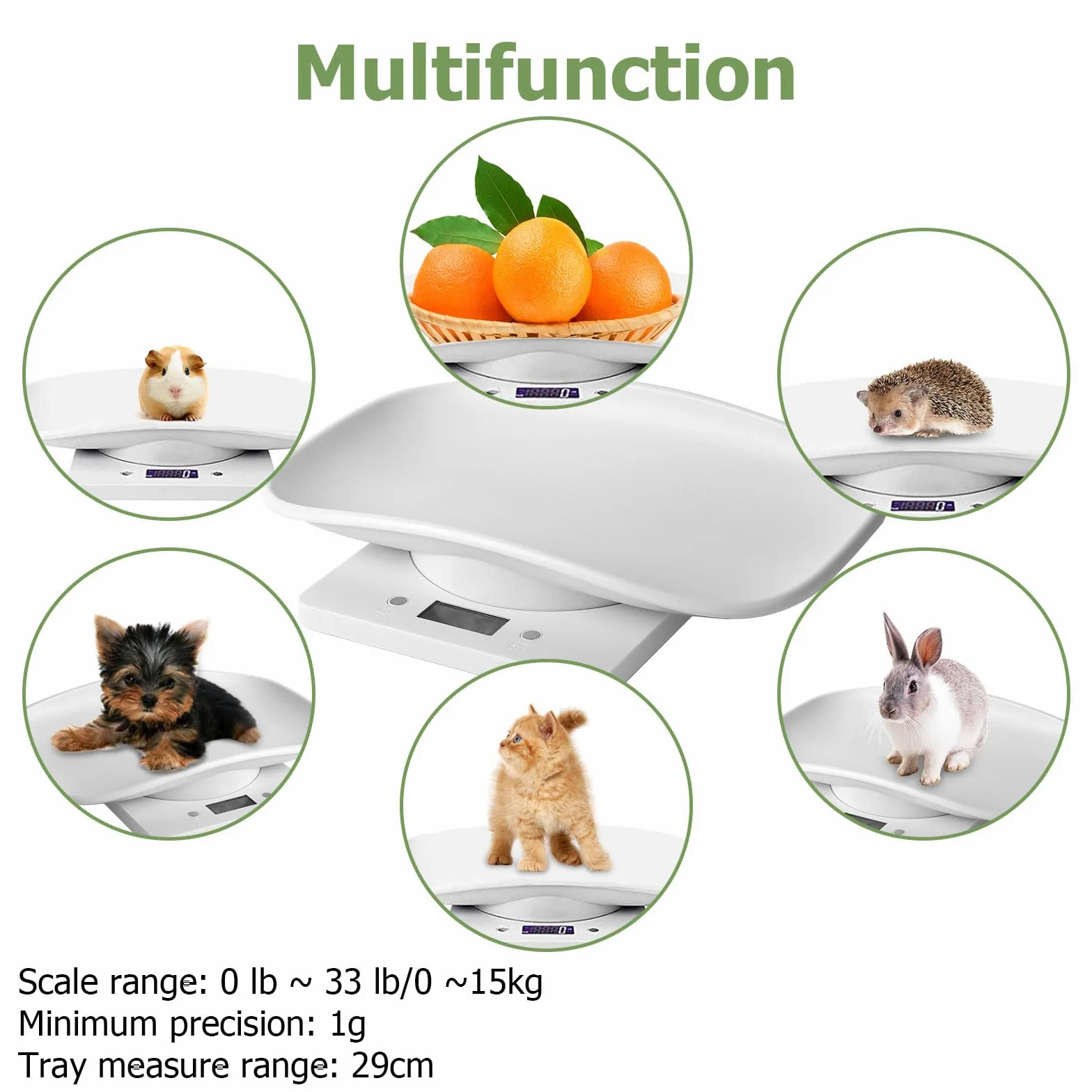Bilancia digitale per piccoli animali con metro a nastro, bilancia elettronica multifunzione per cuccioli di cane gattino, coniglio ad alta precisione, bilancia elettronica multifunzione per cani di