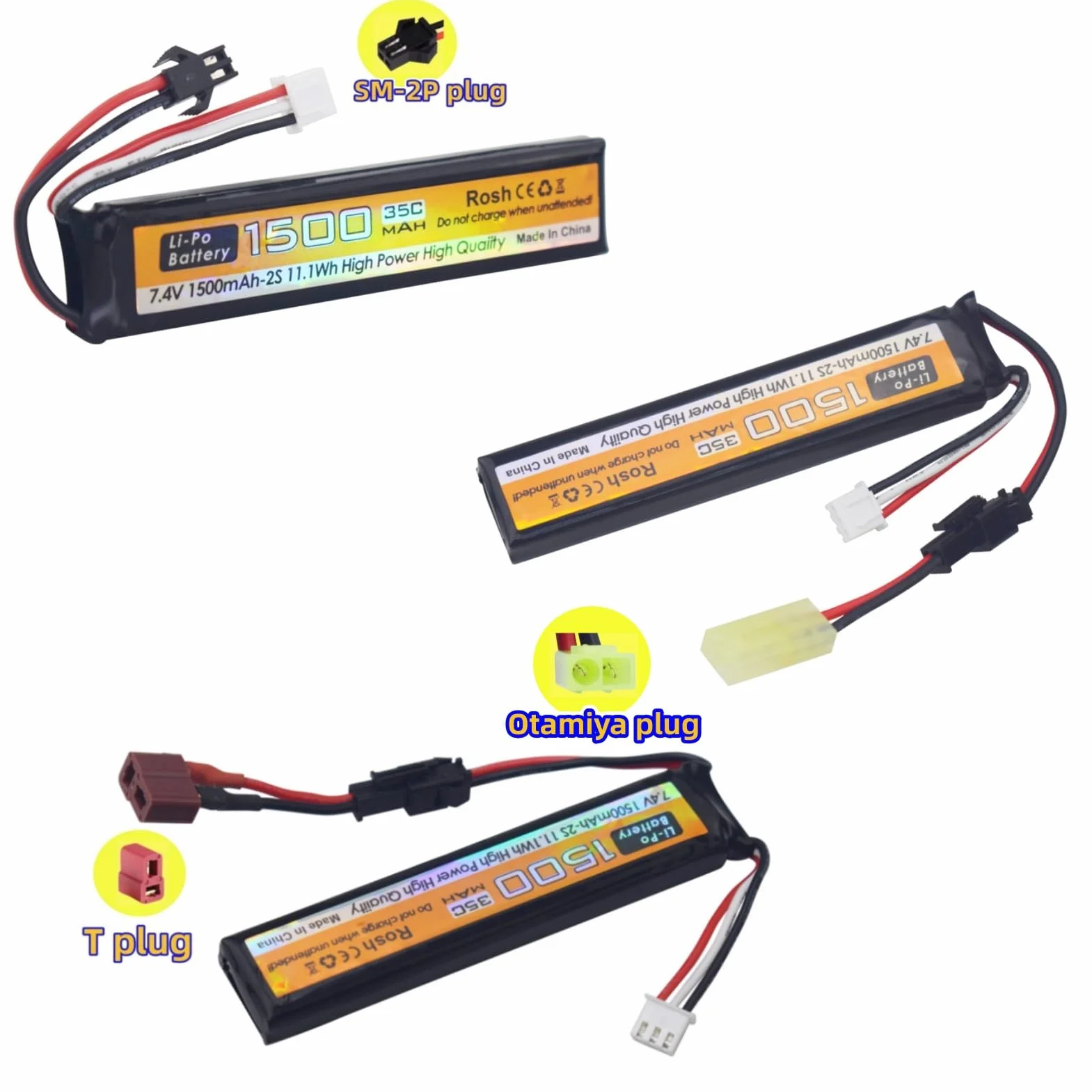 2PCS 7.4V 35C 1500mAh Spina SM-2P Spina T Spina Odamiya Li-ion batteria con cavo di ricarica USB per Airsoft modello pistole fucili RC auto droni