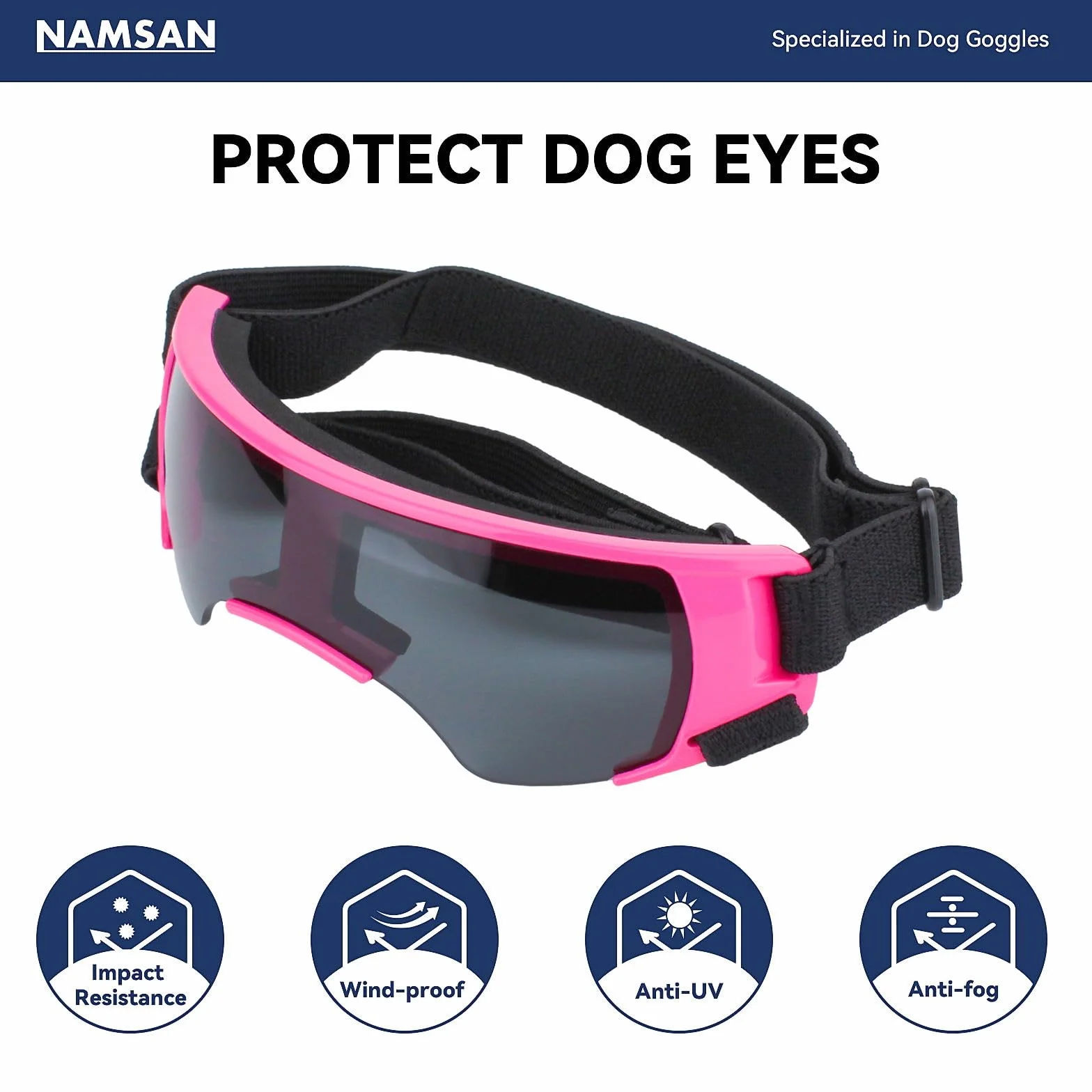 NAMSAN Occhiali da sole per cani di piccola taglia, occhiali protettivi per cani di piccola taglia, antivento, impermeabili, con elastico regolabile, rosa