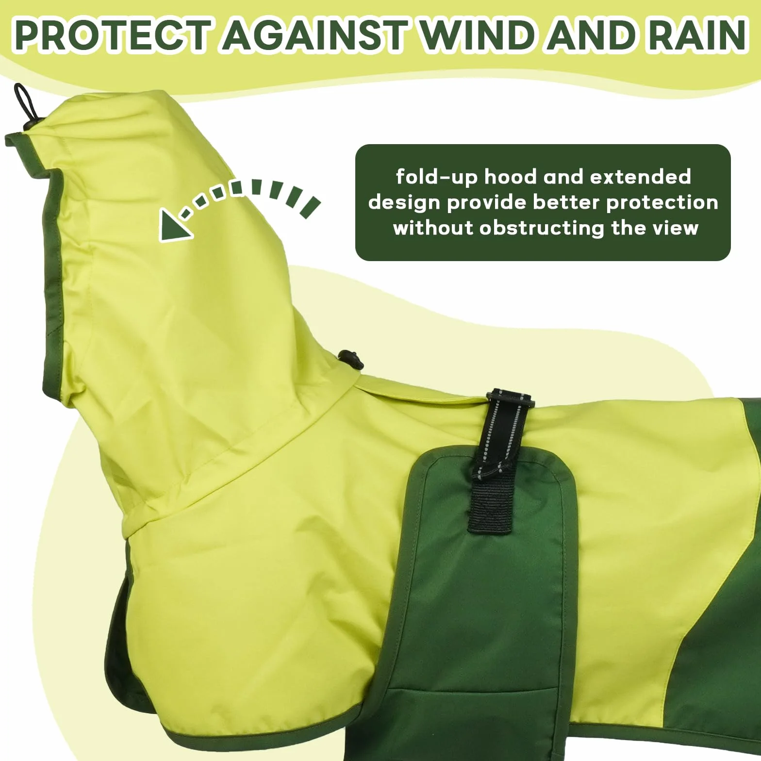 Impermeabile per Cani con Cappuccio, Poncho Impermeabile Mantella Pioggia Giacca Antipioggia Cani Felpa Impermeabile con Strisce Riflettenti(Verde, L)