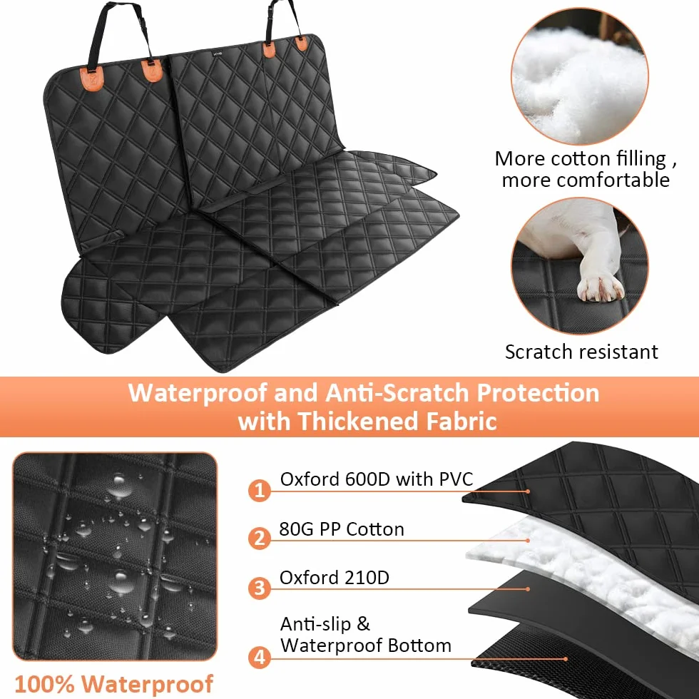 Coprisedile Auto per Cani Staccabile Antiscivolo Antigraffio Telo Sedili Posteriori 135x58x45 cm
