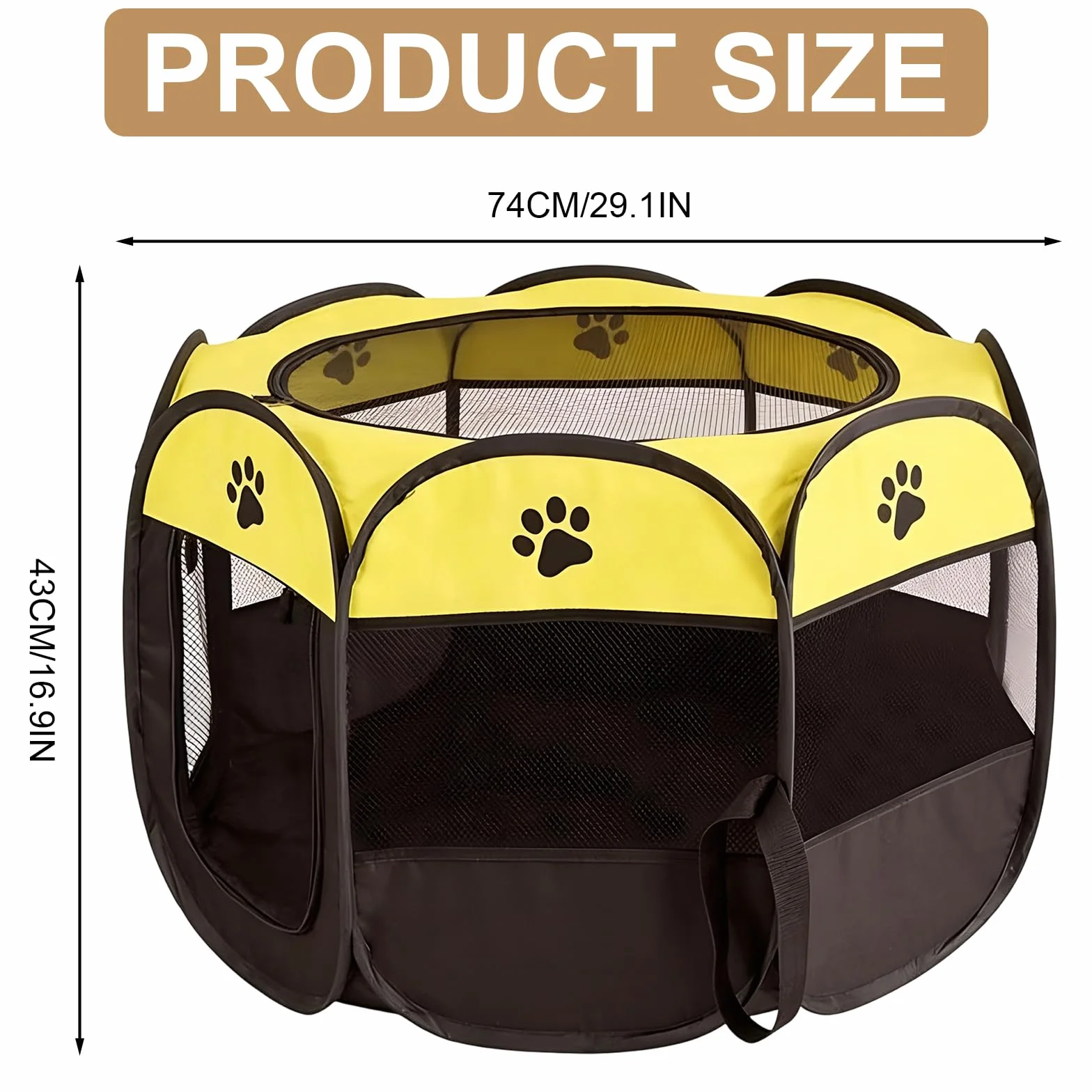 Recinto per Cani da Interno, Portatile Box Cani per Interno ed Esterni, Box Pieghevole per Cane e Gatti, Kennel Cane Piccolo, Gabbia per Gatto, Cucciolo Conigli, 74 x 74 x 43 cm (Giallo)