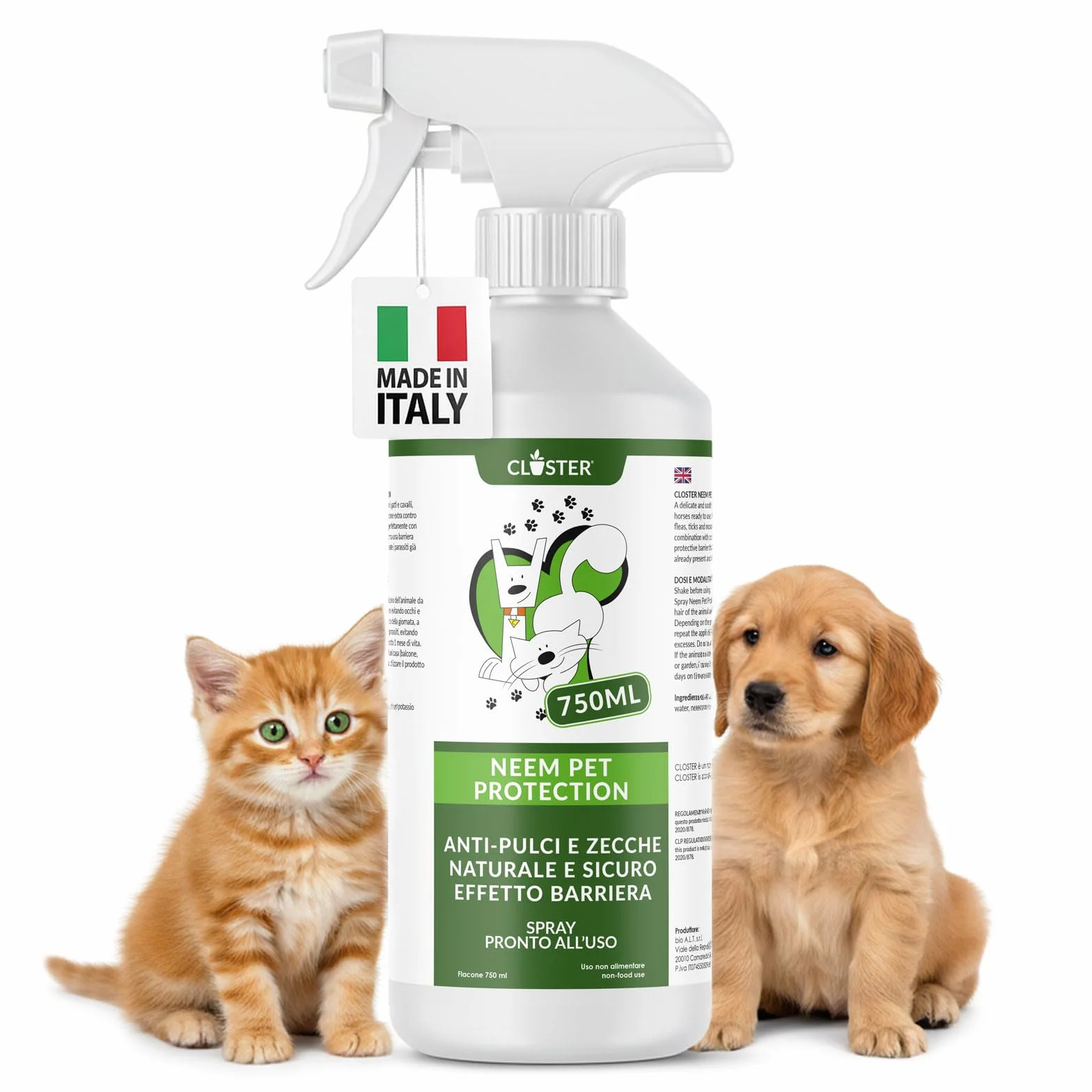 CLOSTER Neem Pet Protection 750 ml Antiparassitario Cani e Gatti Spray Repellente Insetti