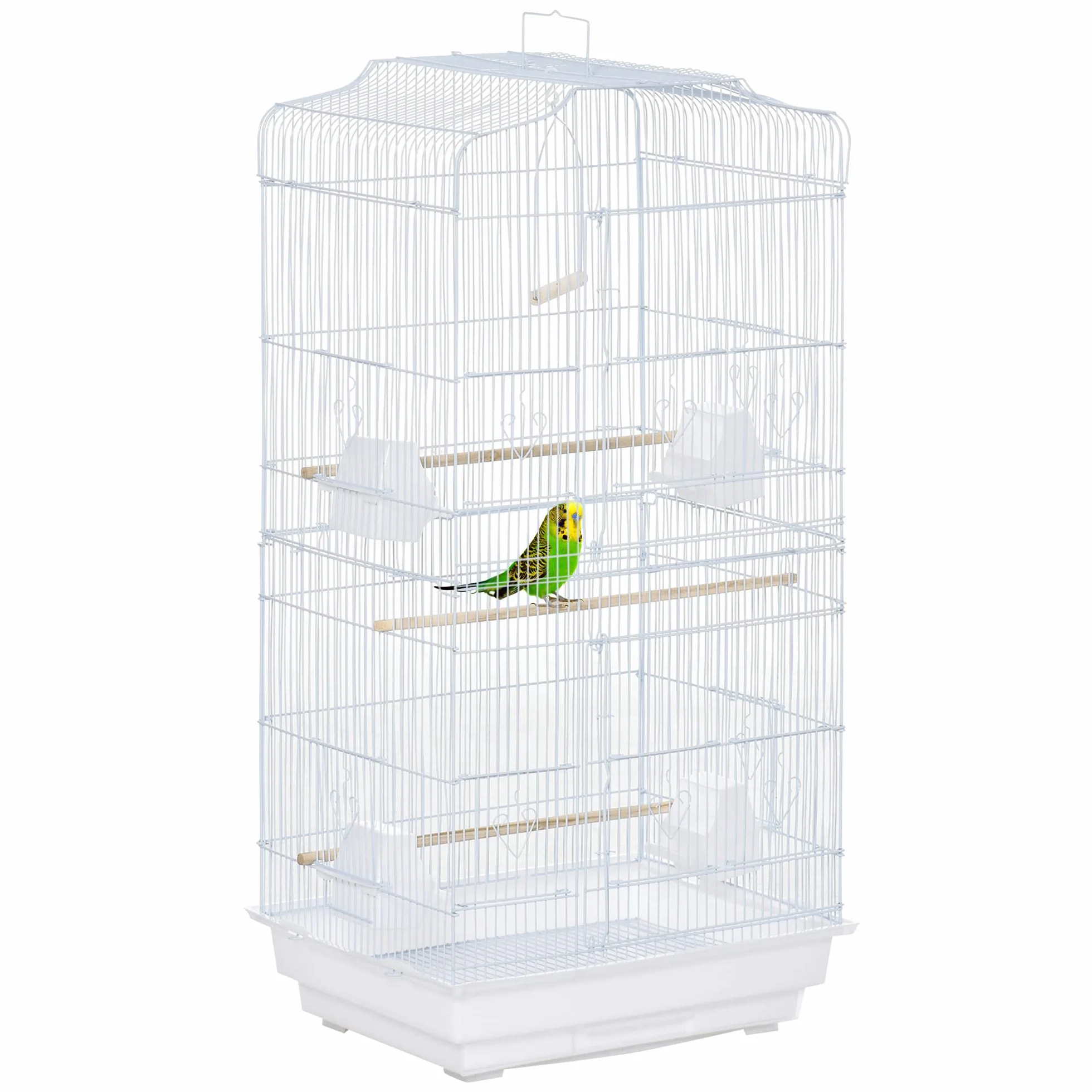 PawHut Gabbia per Uccelli Portatile con Vassoio Estraibile, Voliera per Pappagallini, 46.5x35.5x92cm, Bianco