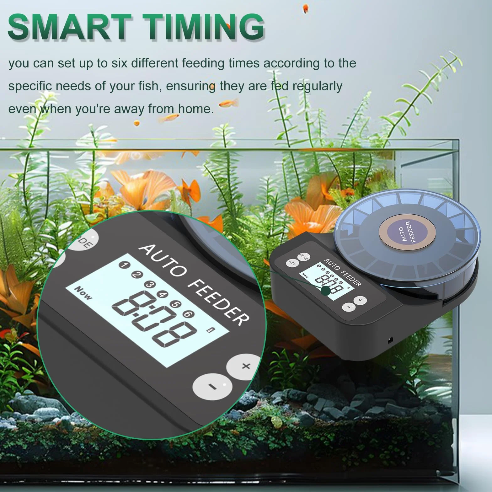 60 ml mangiatoia automatica per pesci d'acquario, distributore automatico di cibo con timer, mangiatoia ricaricabile con timer, con cavo USB, display LCD