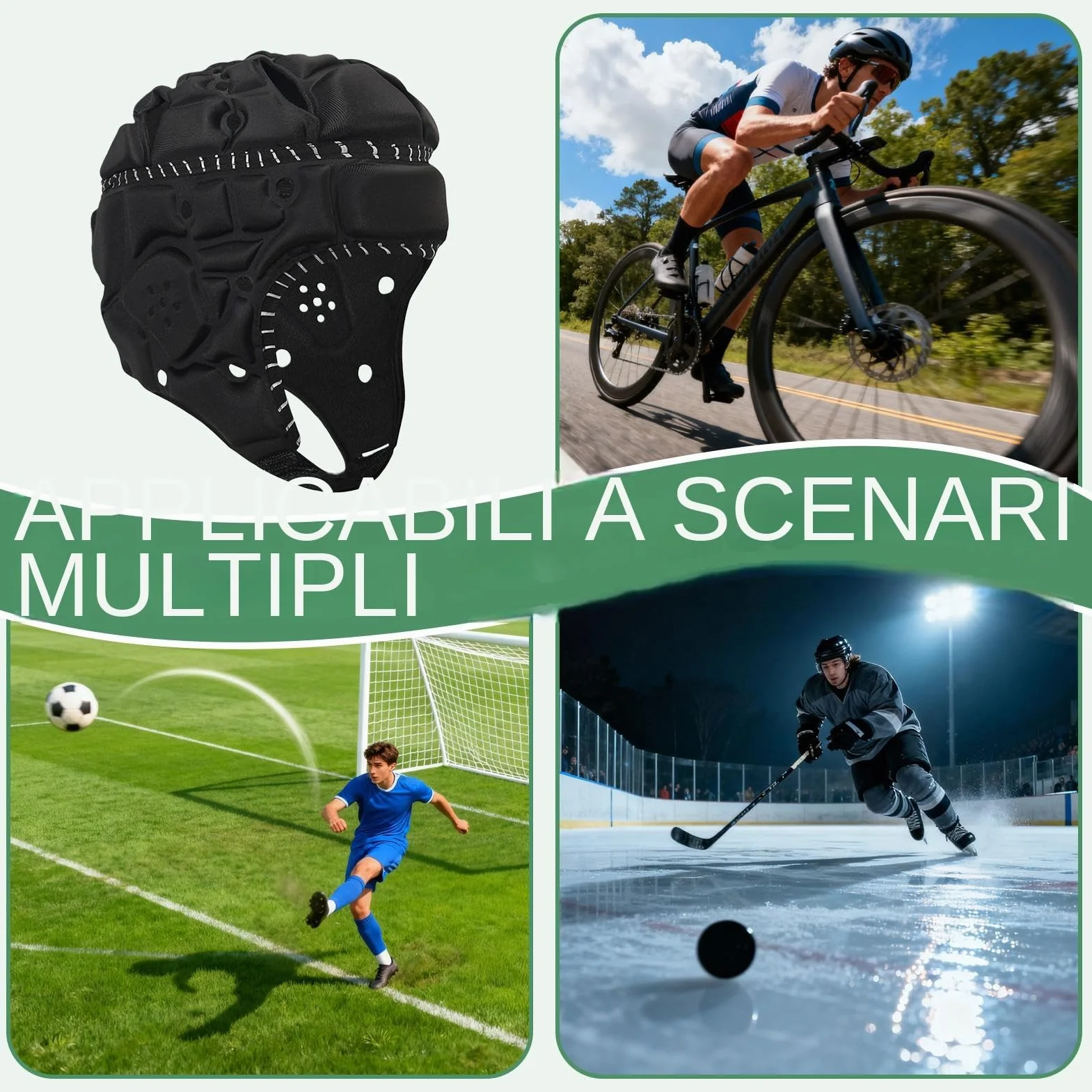 Casco da football imbottito regolabile riflettente copricapo protettivo calcio leggero confortevole