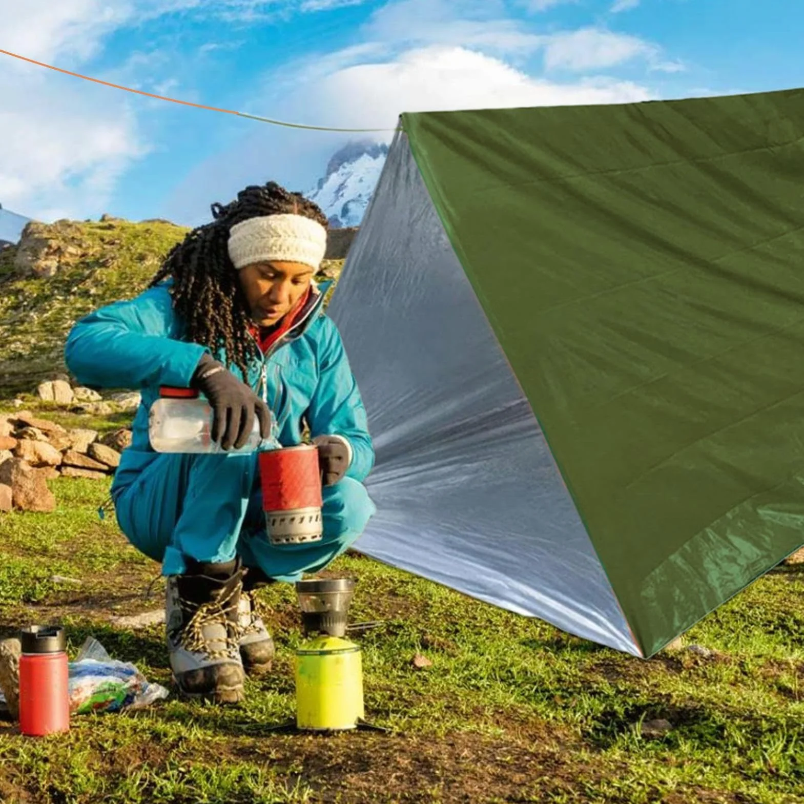 Kit tenda da campeggio impermeabile antivento leggero con sacco a pelo coperta termica escursionismo