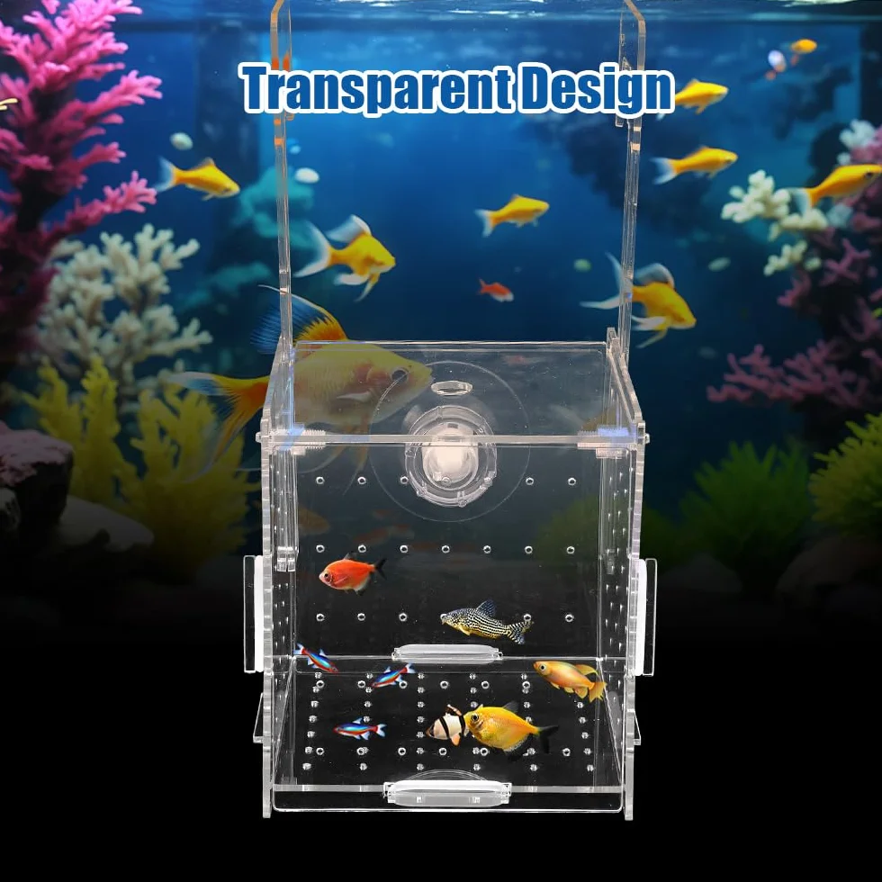 10 × 10 × 10cm Allevamento per Acquario con Ventosa, Mini Terrario per Insetti, Piccola Acrilico Scatola di Allevamento, Trasparente Sala Parto Acquario, per L'isolamento, la Schiusa, la Piscicoltura