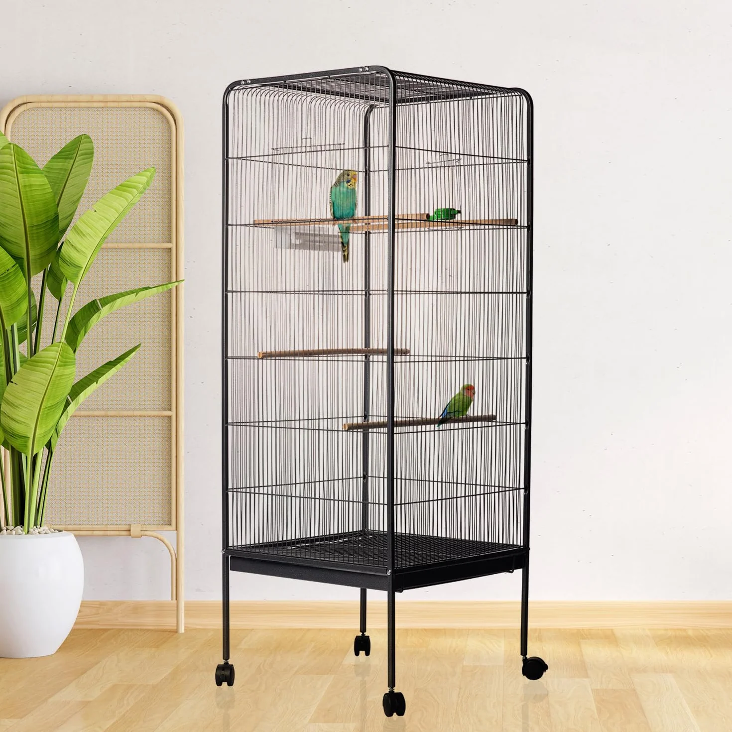 AQPET Voliera per Uccelli Canarini e Volatili, Gabbia Completa in Metallo Senza Tetto, Adatta per Interno, Dimensioni 146x54x54 cm, Colore Nero