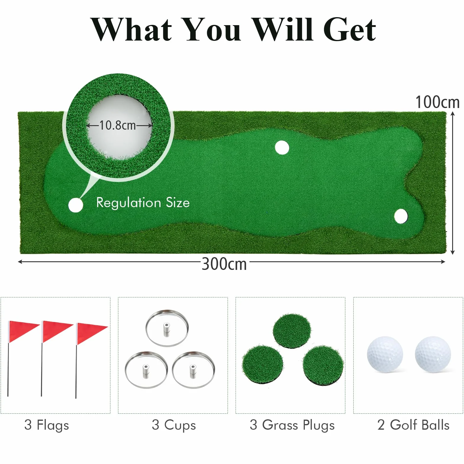 LIFEZEAL Tappetino da Golf Professionale 3 x 1 m, con 2 Palline e 3 Fori - Pieghevole per Uso Interno ed Esterno