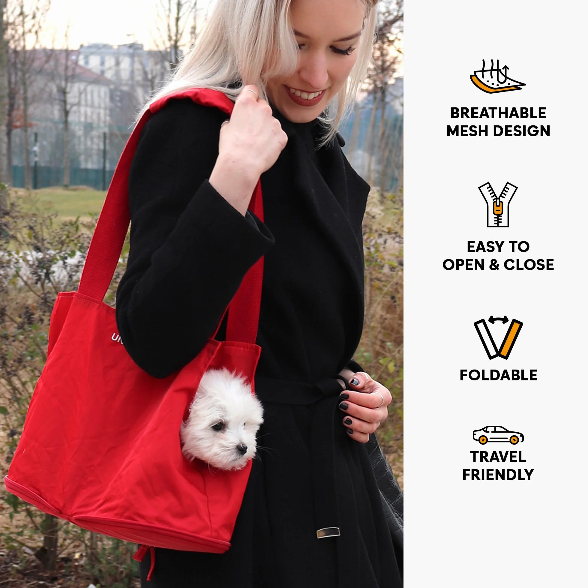 UNITED PETS Lazy Dog Borsa Trasportino per Cani Piccoli, Trasportino per Piccoli Animali Domestici, di Design, Leggera, Pieghevole, Rosso