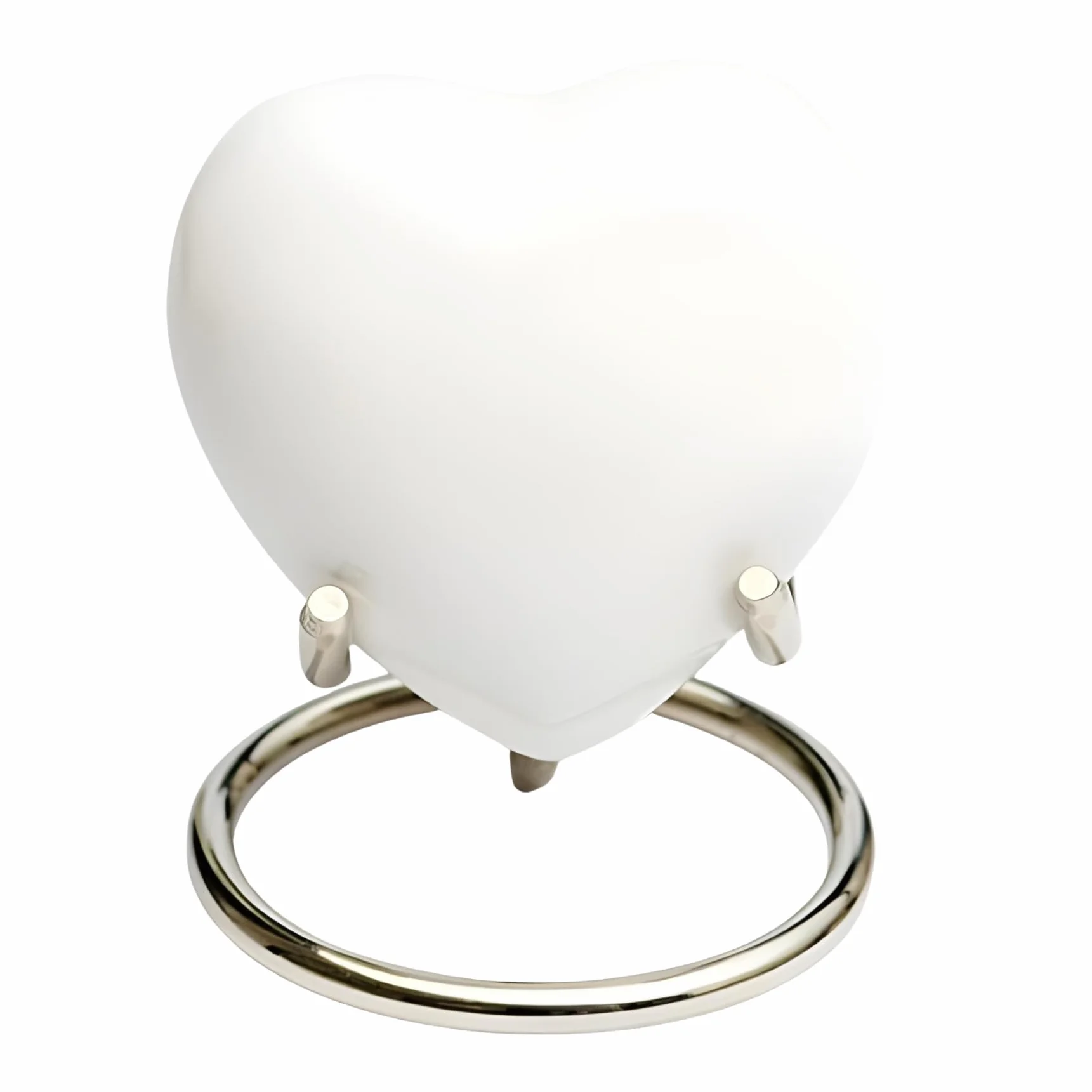 Urna funeraria a Forma di Cuore per Ceneri funeraria, Mini ricordo + Supporto a Forma di Cuore in Metallo (Bianco Tinta Unita, 7,6 cm)