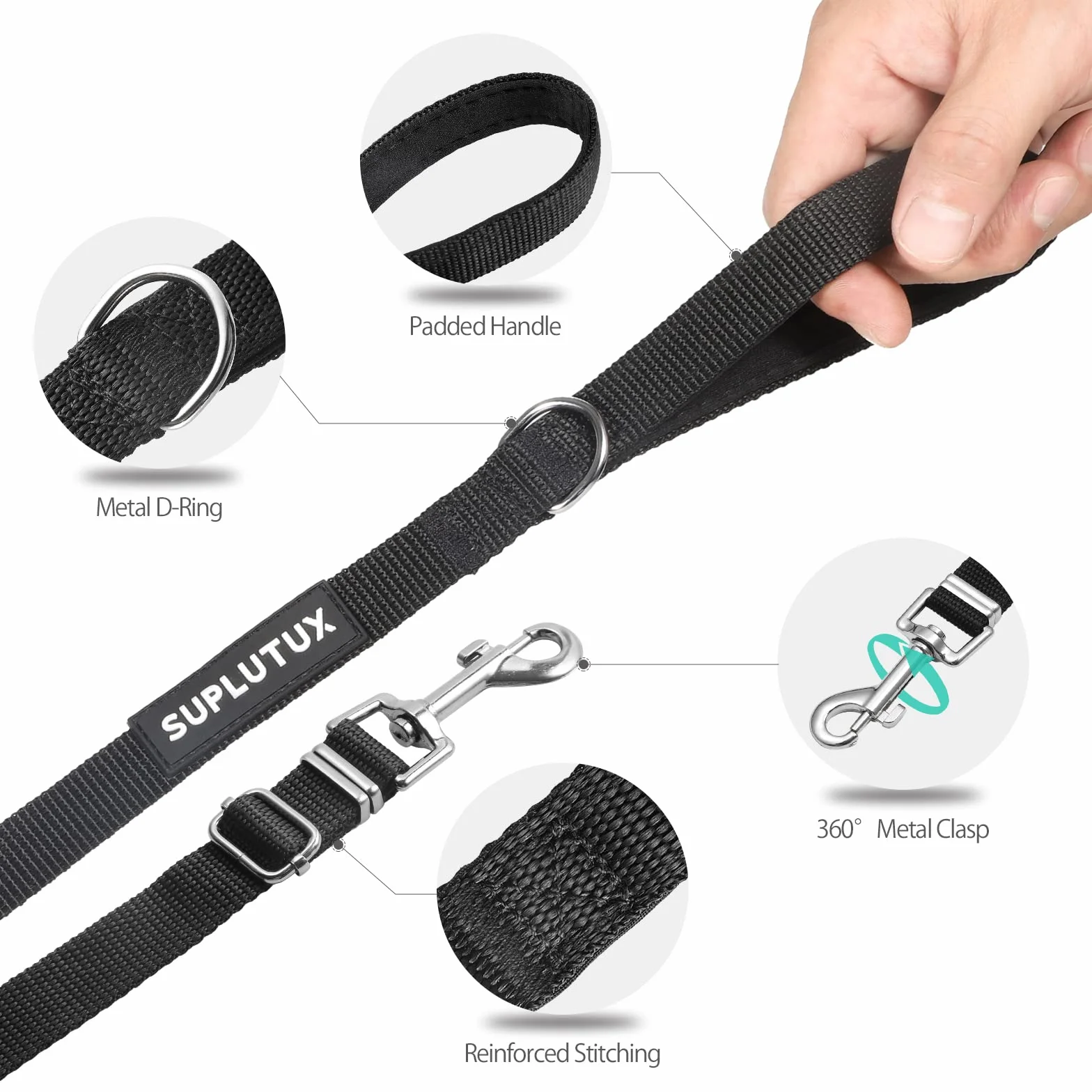 Guinzaglio per Cani, Lunghina per Cane 5 Metri, Guinzaglio Addestramento Regolabile con Impugnatura Imbottita, Ideale per Allenamento, Passeggiate e Attività Outdoor (Nero,5m/16ft)