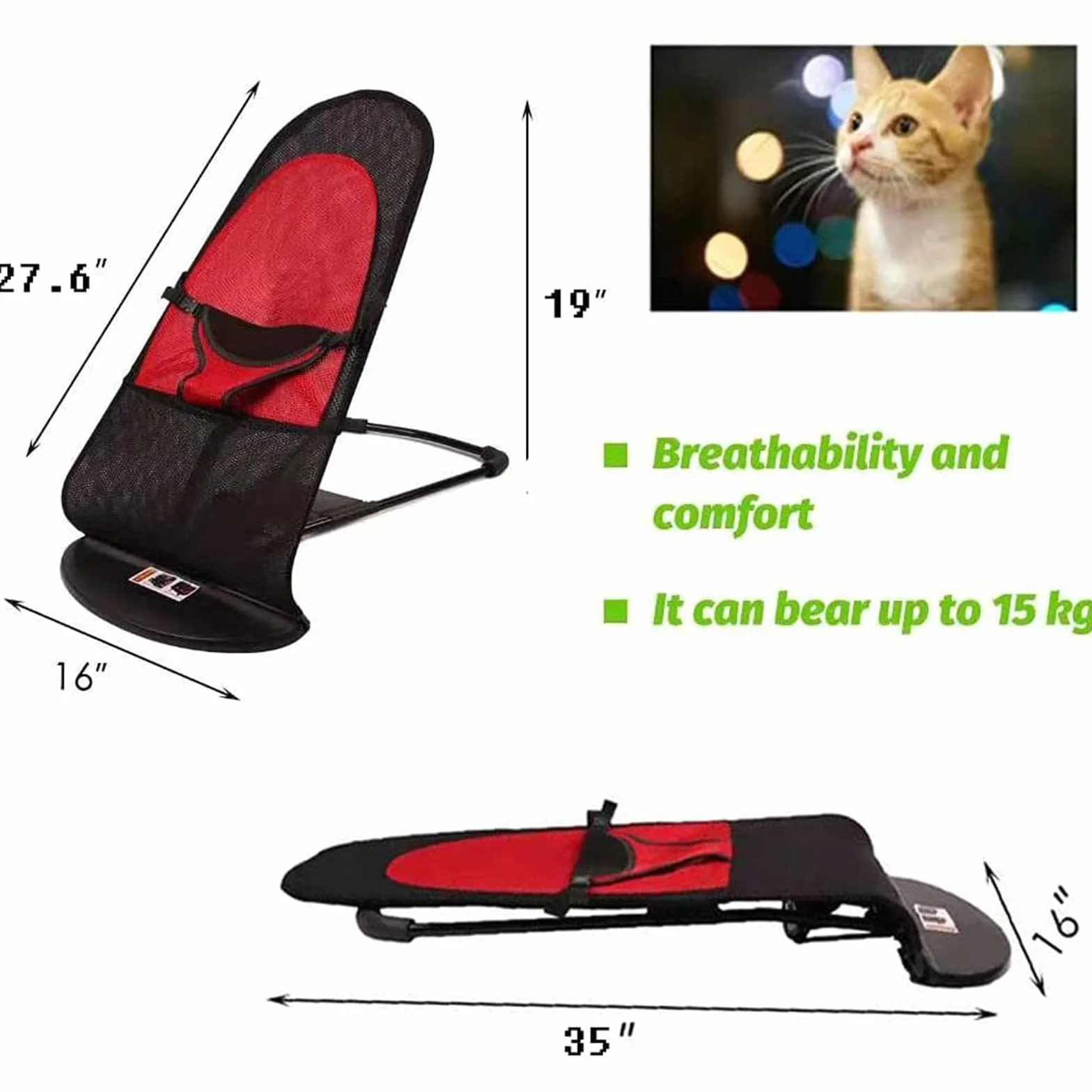 Sedia a Dondolo per Cani, Portatile, Pet Dog Cat Bed, Letto Pieghevole Adatto per Animali Domestici sotto 33 libbre / 15 kg, Nero