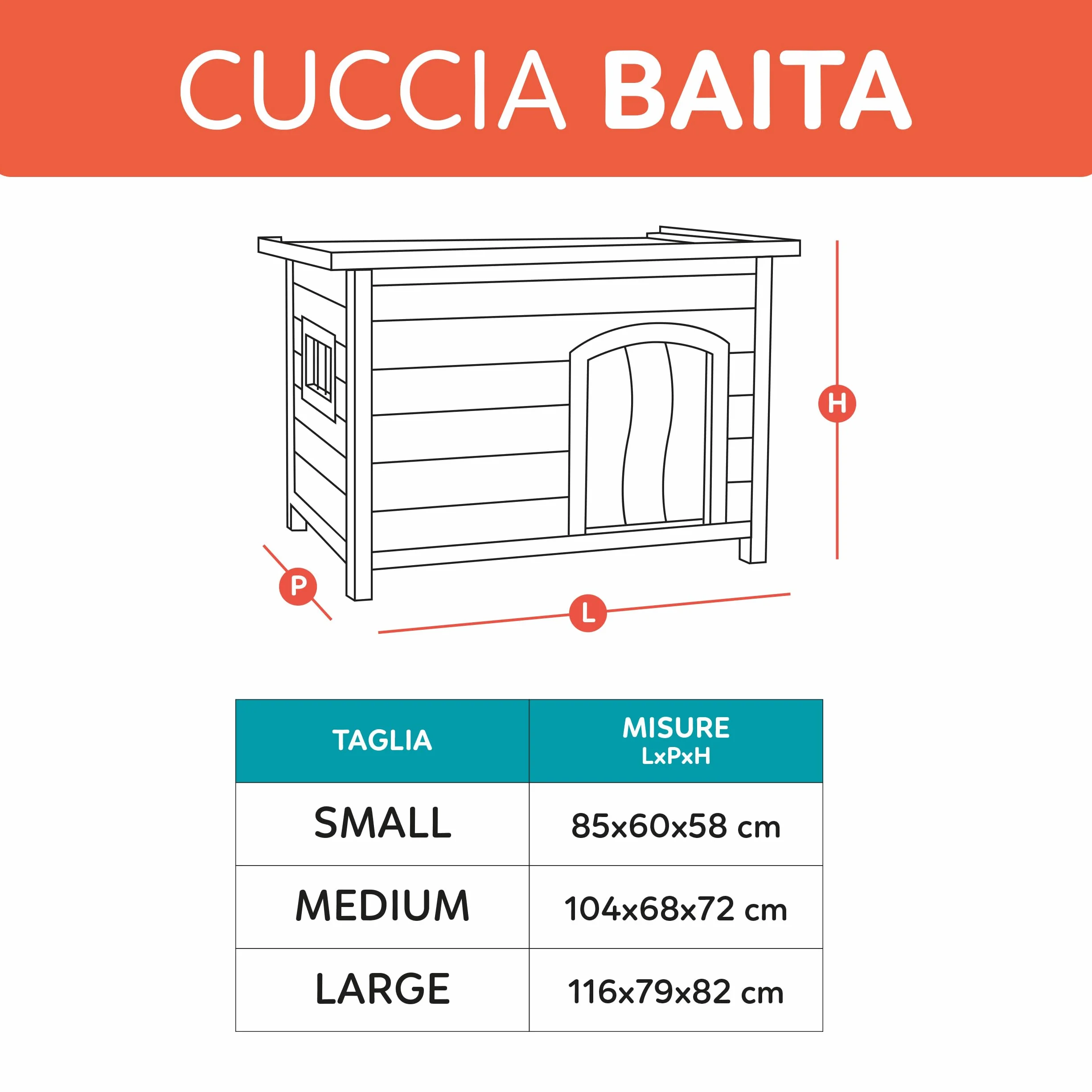 AqpetFriends Baita Cuccia Legno Esterno per Cani Medium 104x68x75h con Tetto Apribile