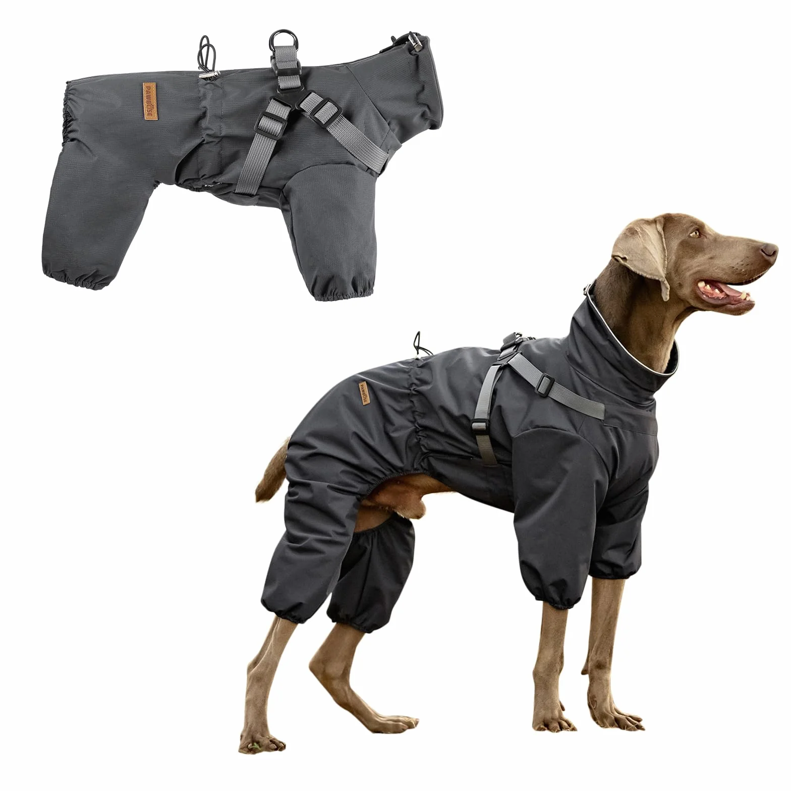 PAWBOSE Impermeabile per Cani con Imbracatura per Cani di Taglia Piccola, Media e Grande, Impermeabile Regolabile, Riflettenti, 4 Gambe, Bei Vestiti per Cani per l'estate, Grigio, 4XL