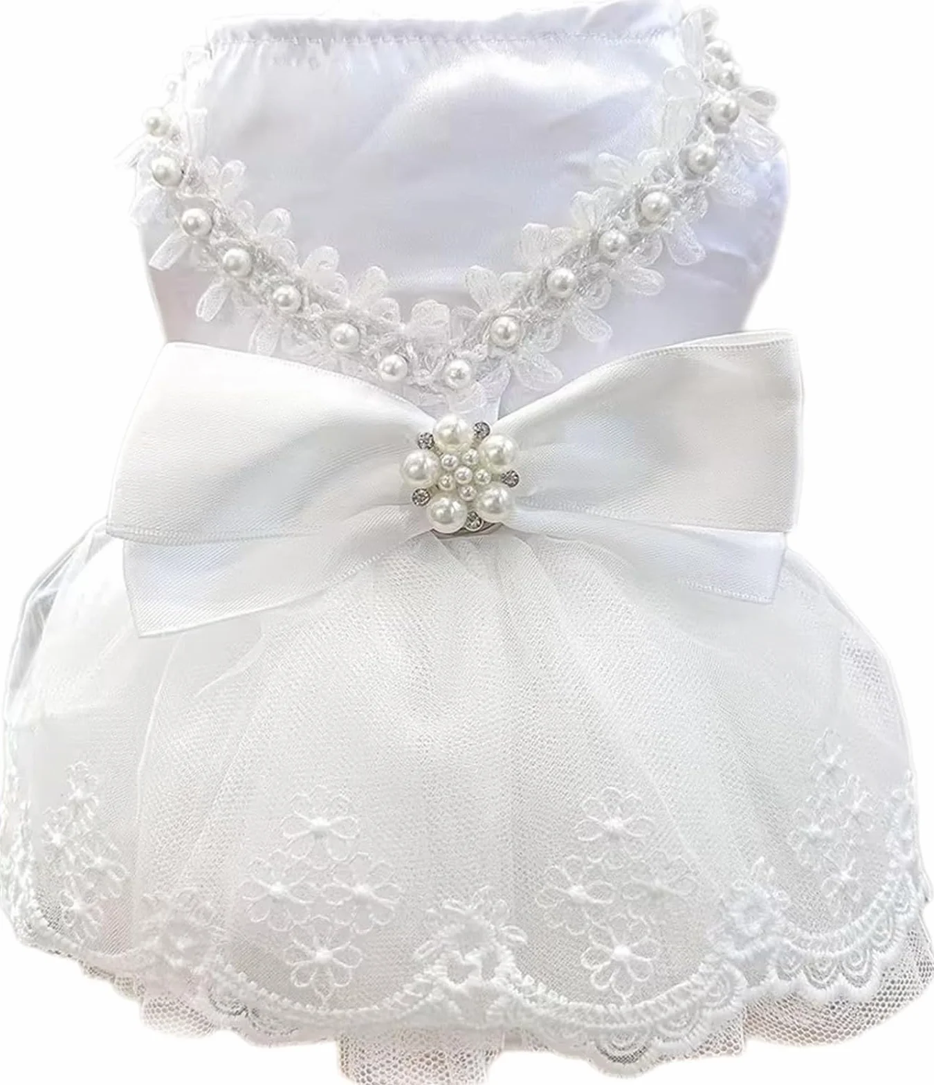Abito Da Sposa Del Cane Bianco Puppy Tutu Gonna Con Arco E Perla Decorazione Vestiti Di Gatto Di Lusso Con Anello Di Guinzaglio Per Cani Di Piccoli Gatti,Vestiti per Cani e Gatti, Gonna in Tulle