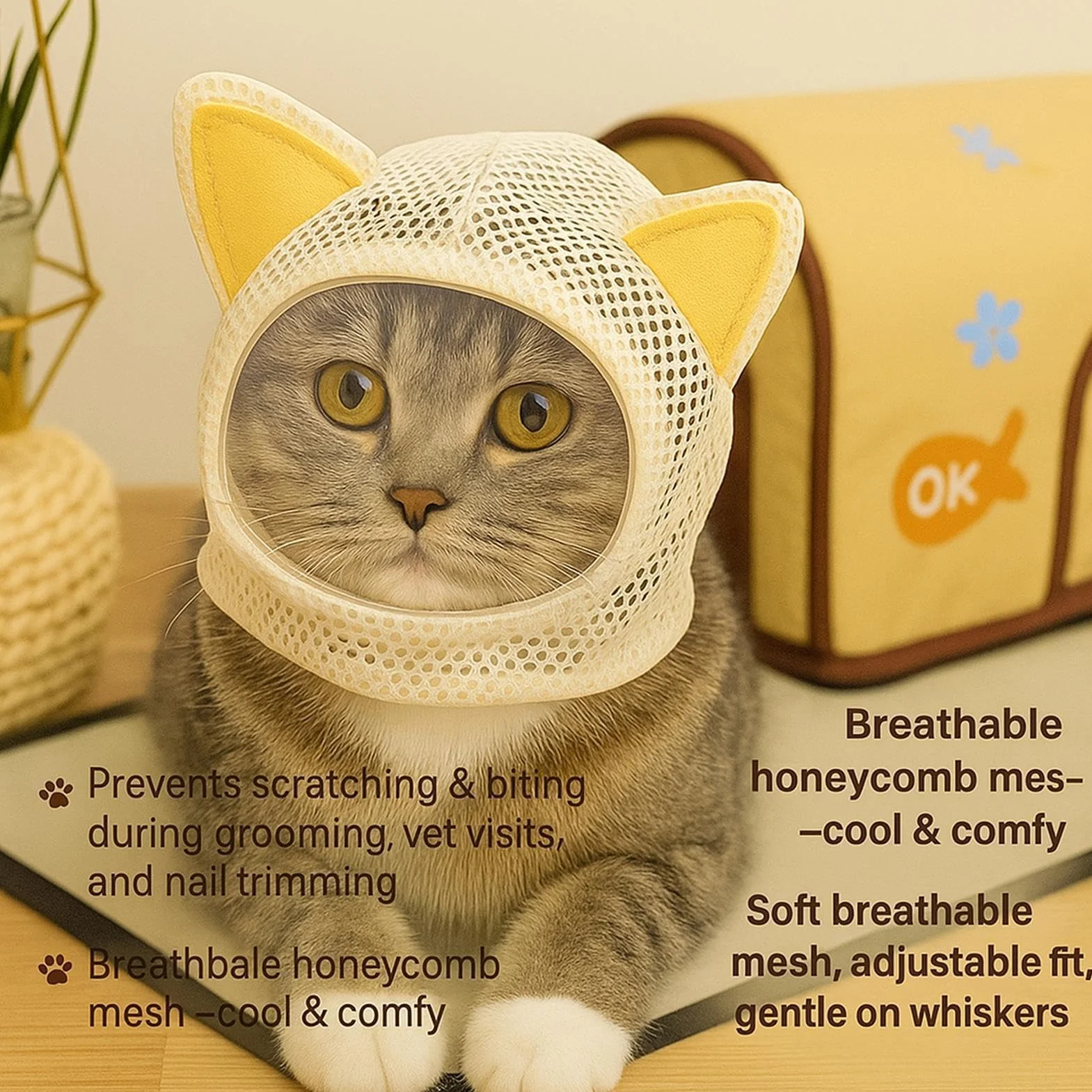 Museruola Regolabile per Gatti da Toelettatura,Antimorso per Animali Domestici | Copertura Traspirante Per Animali Da Compagnia - per Bagno, Casa, Interni, Viaggi, Esterni