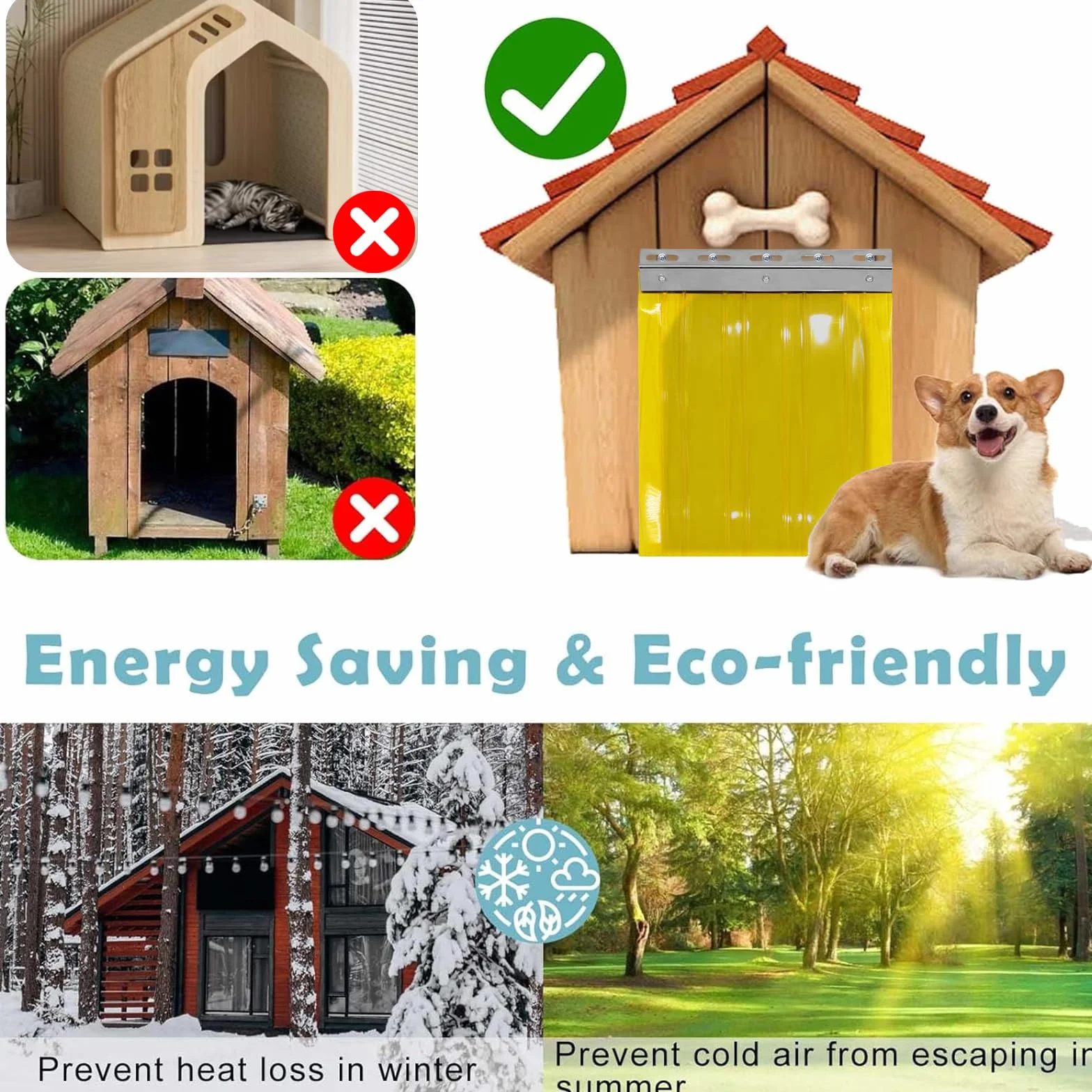 Poweka Porta per Cuccia Cane Tenda a Strisce in PVC 3,6m 20cm Gialla Trasparente Termoisolante Resistente al Freddo
