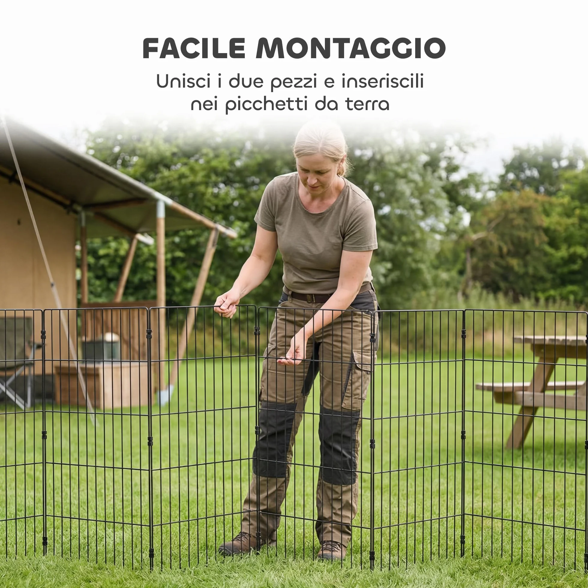 PawHut Recinto per Cani Pieghevole in Metallo, Recinto Espandibile per Animali con Picchetti per Interni ed Esterni, 50 x 80 cm, 8 Pannelli, Nero