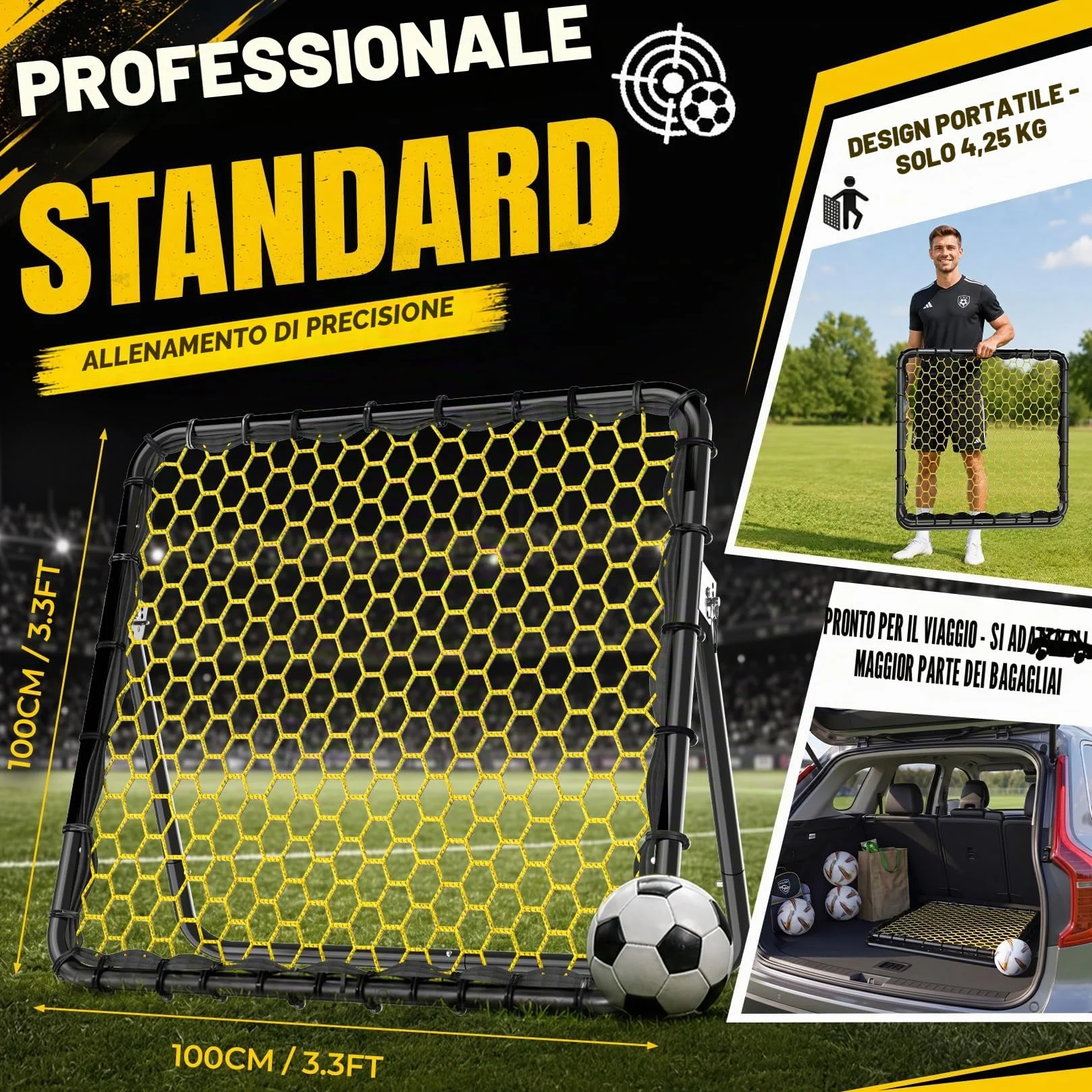 Happy Jump Rete di Rimbalzo Calcio 1x1m – Angoli Regolabili, Struttura a Nido d’Ape, Migliora Tecnica e Reattività, Ideale per Principianti e Esperti