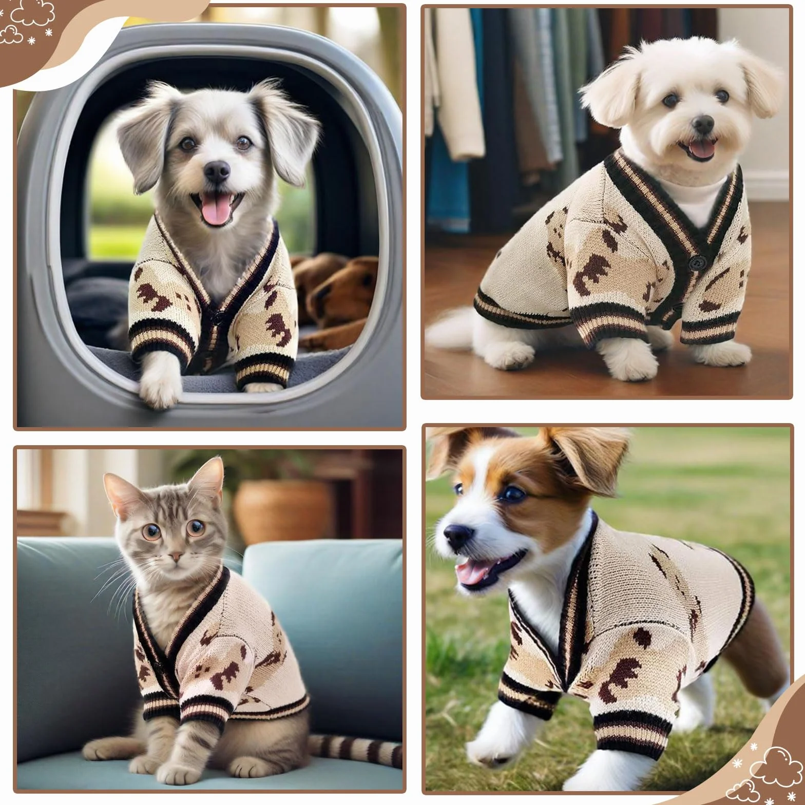 Maglione Cane Taglia Piccola Media, Lavorato a Maglia Caldo, Vestito per Cani Gatti Beige S