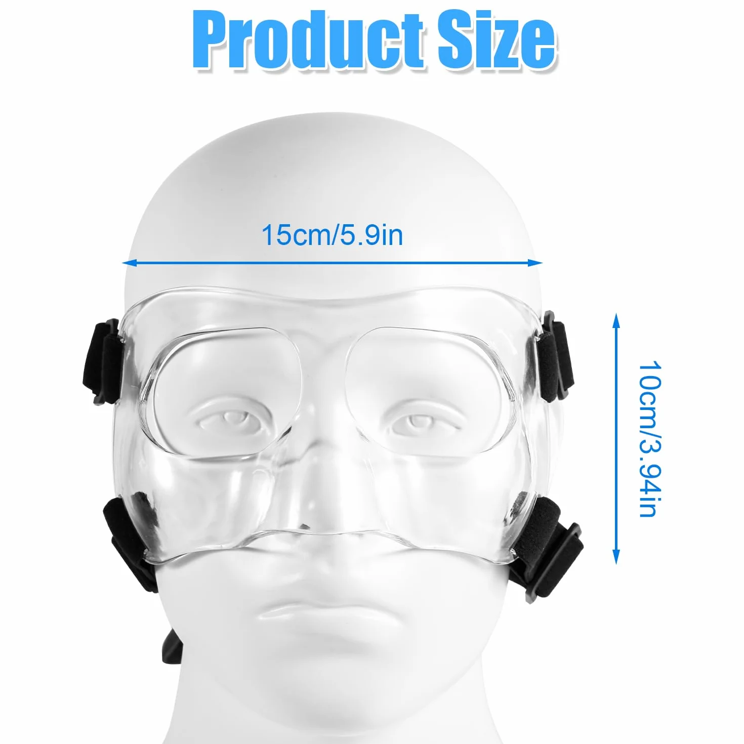 Maschera per Naso Rotto, Regolabile Visiera Traspirante Trasparente Allenamento Sportivo Maschera per il Viso Protezione per il Naso con Imbottitura per Adulti Adolescenti Basket Calcio