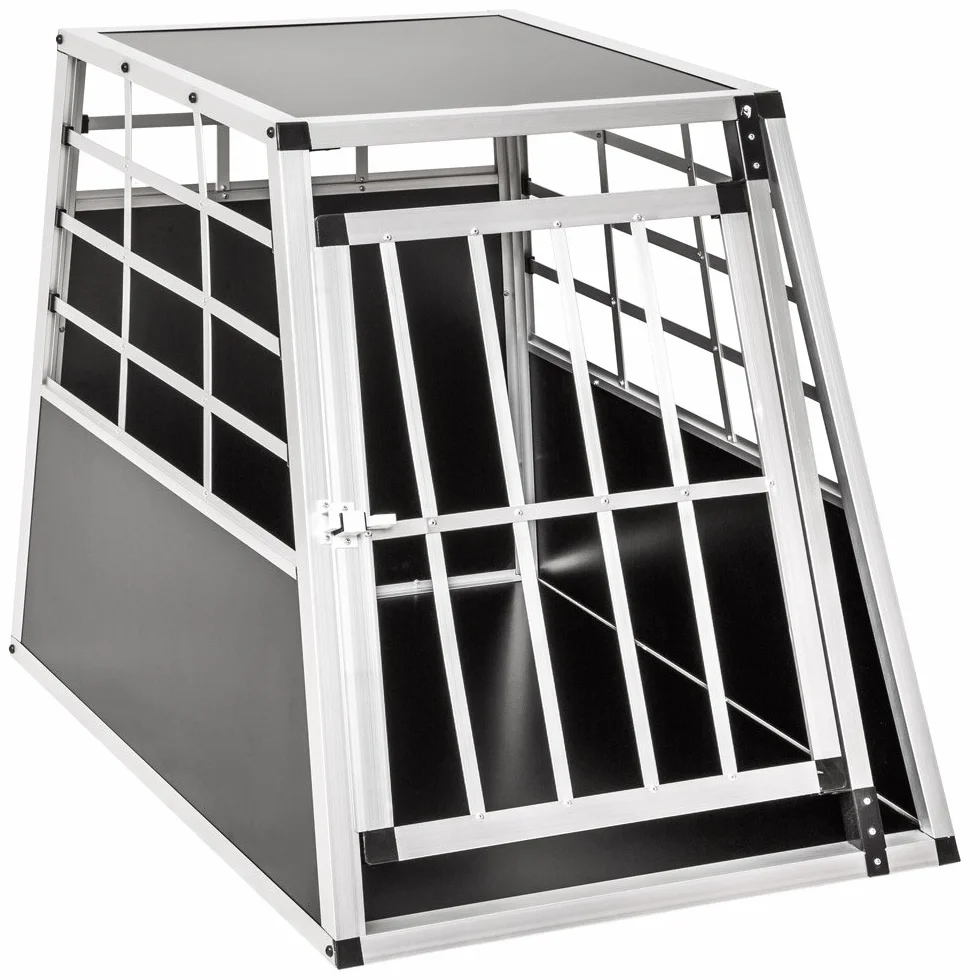 tectake® Trasportino, Gabbia per Cani, Auto, Alluminio, Box per cani, Trasportino cane per Auto, Taglia L, Gabbia Resistente, Facile da Pulire, Trapezoidale - 65x90x69,5 cm - Nero