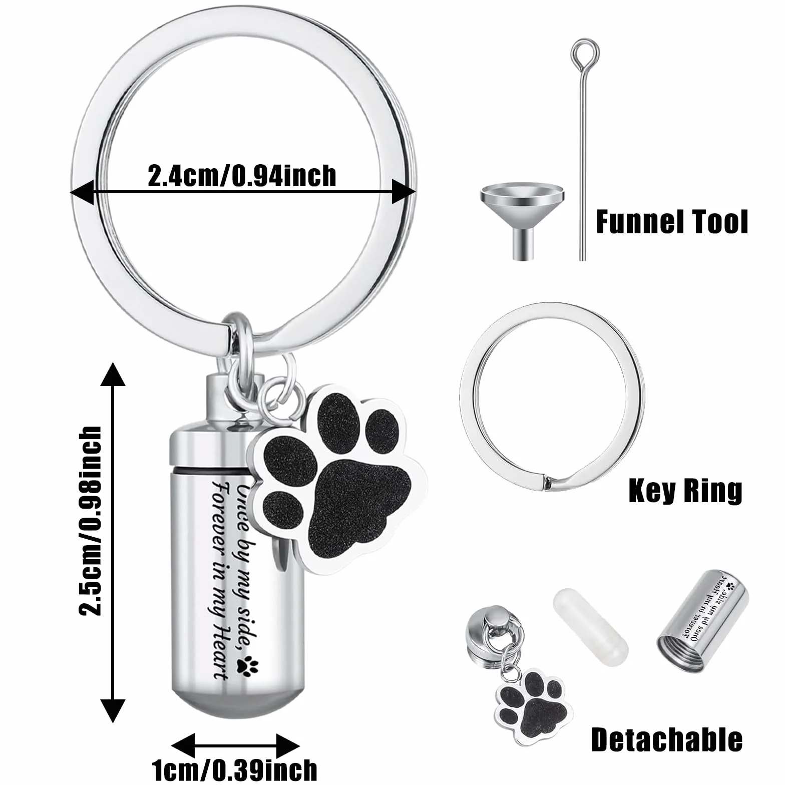 Gioielli Cremazione Animali Domestici,Ceneri Ciondolo Stampa Zampa Animali Domestici Portachiavi Cenere,Urna Forma Cuore Gioielli Commemorativ per Ceneri di Animali Domestici Cane Gatto
