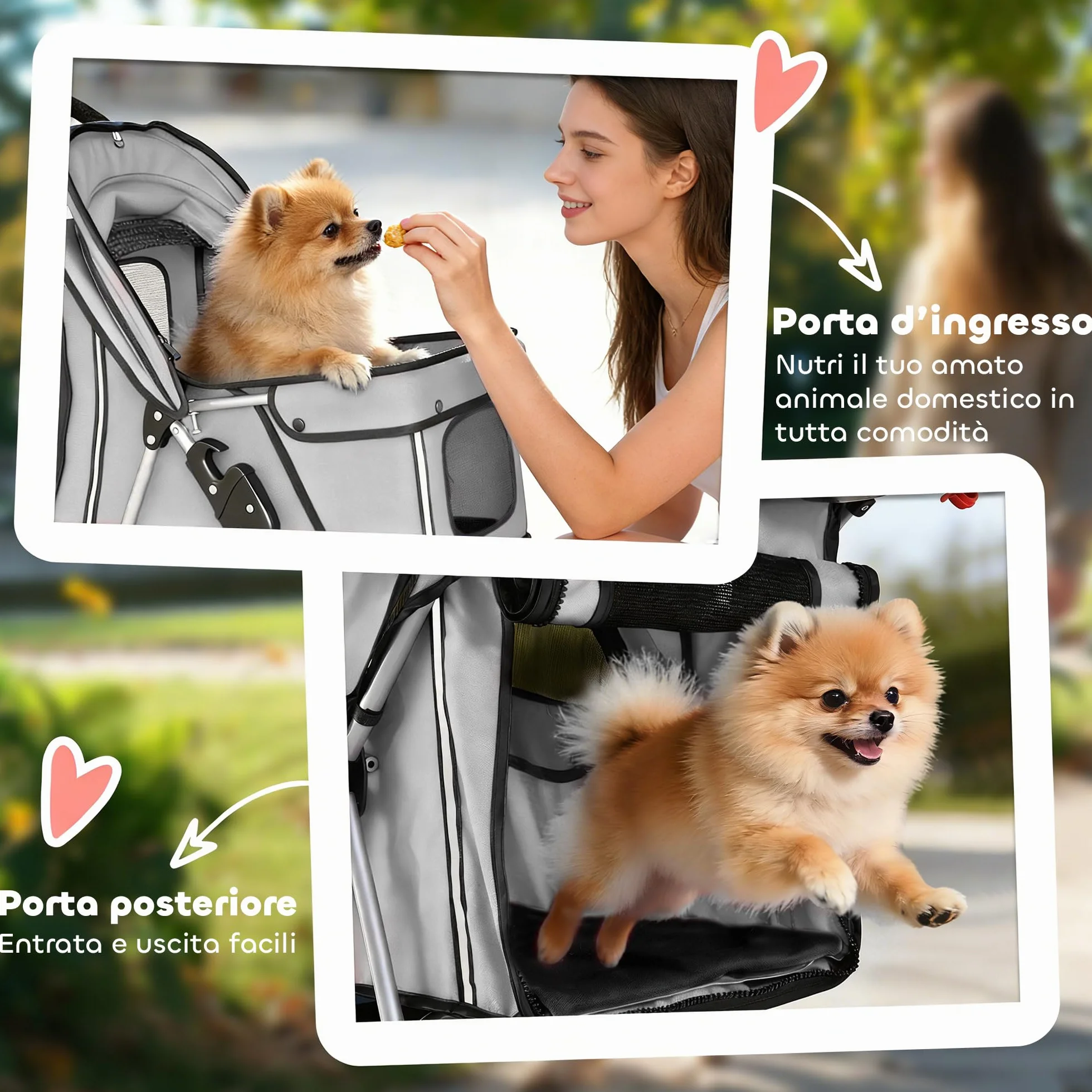 PawHut Passeggino per Cani Pieghevole Carrello per Animali Domestici Carrello Carrozzina Grigio 75 x 45 x 97cm