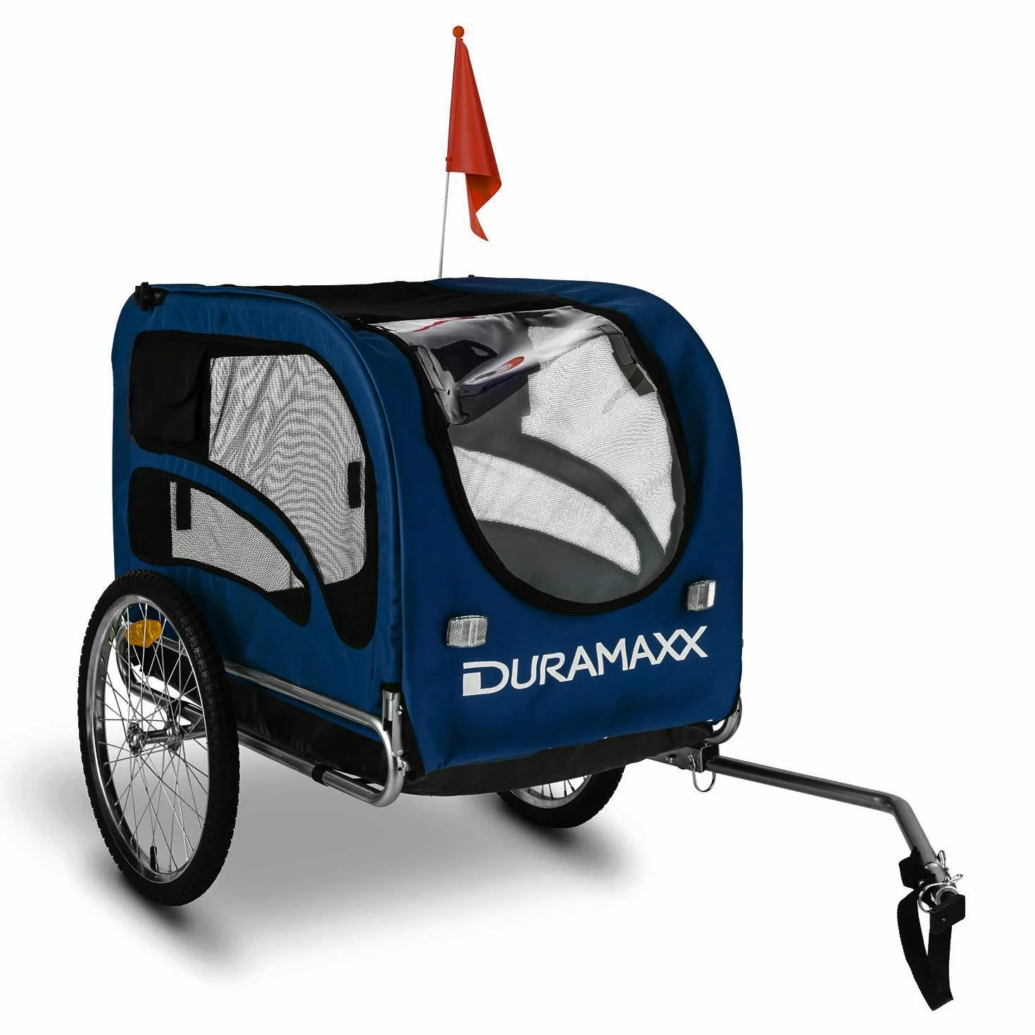 King Rex - Passeggino per Cani, Carrello Bici, Pneumatici 16", Cerchi in Acciaio, Copertura in Nylon, Riflettori, Bandierina con Asta 145cm, Base Antiscivolo, 250 L, 40 kg