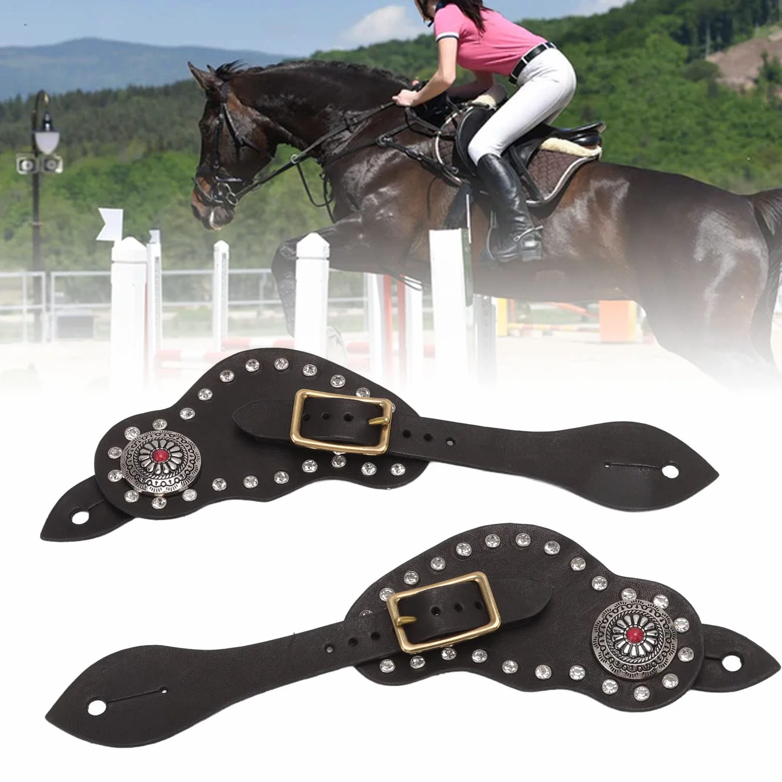 Cinturini per speroni in Pelle per Uomo Donna, Cinturini per speroni Occidentali in Pelle Stile Vintage Occidentale Equipaggiamento Protettivo per Equitazione Accessori equestri