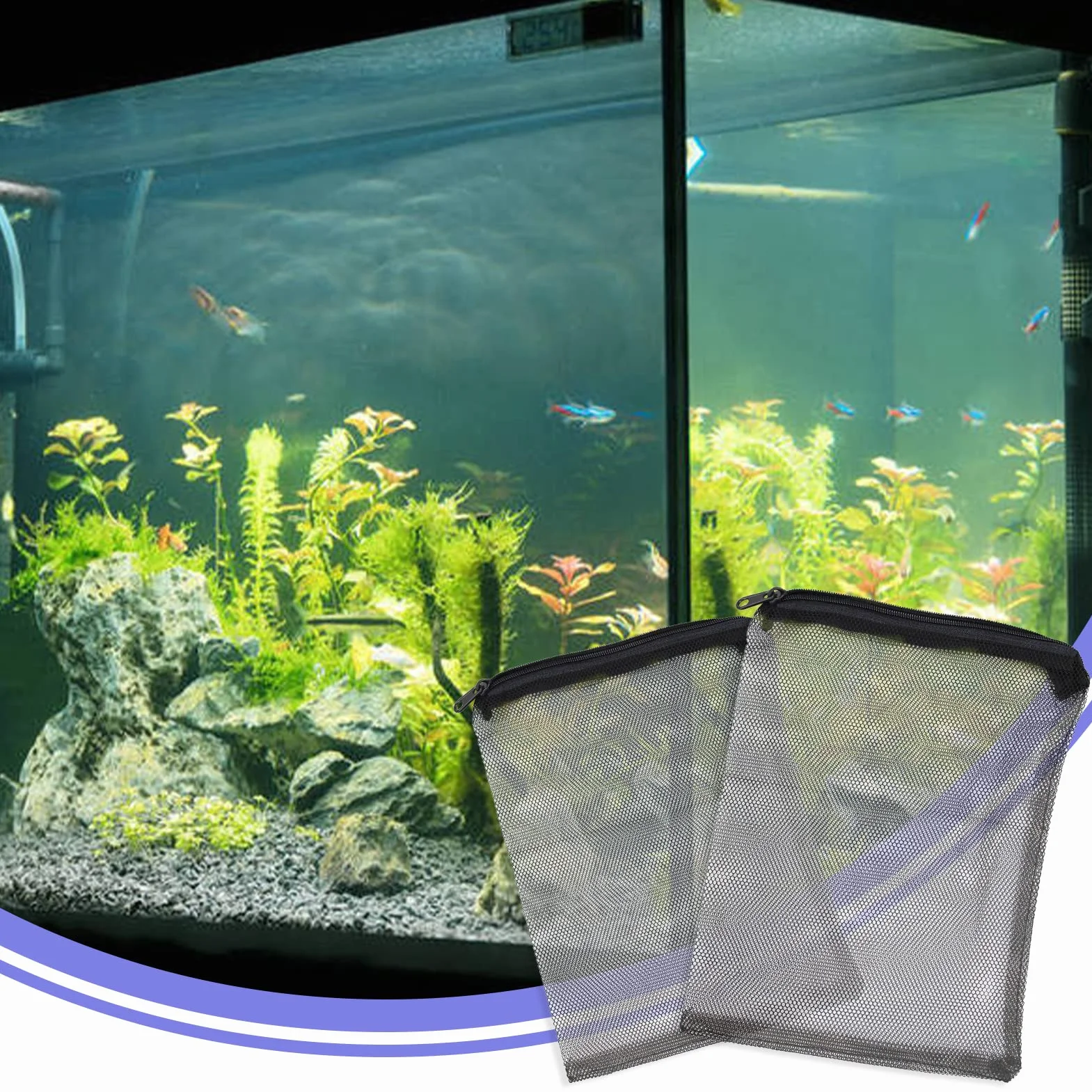 LAMXD Sacchetti filtro per acquario- sacchetto filtro a rete ad alta portata a rete fine sacchetti riutilizzabili con cerniera , carbonio pelletizzato -Mesh foro 1 mm (10 pezzi nero)