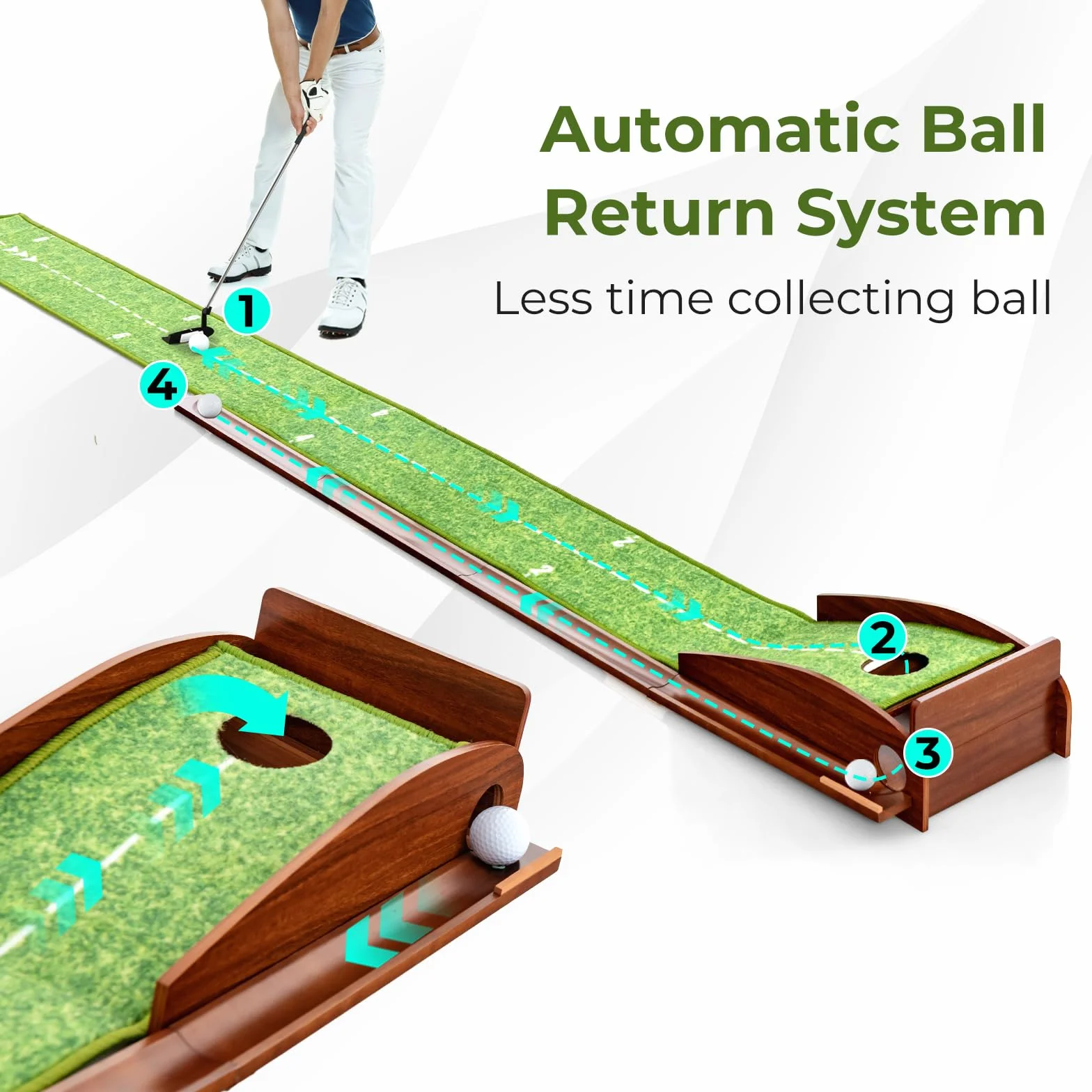 LIFEZEAL Golf Putting Matte, tappetino da golf con fori, tappetino portatile da golf con ritorno automatico, attrezzatura da golf con 3 palline, tappetino da golf per interni ed esterni (1 foro)