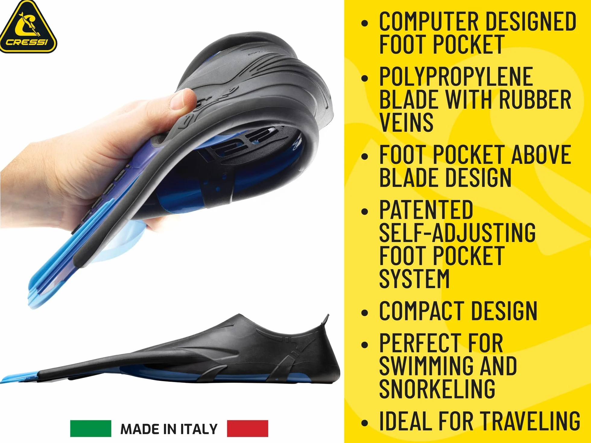 Cressi Pinne da Nuoto Corte Leggere Adulti Tasca Piedi Autoregolabile Made in Italy