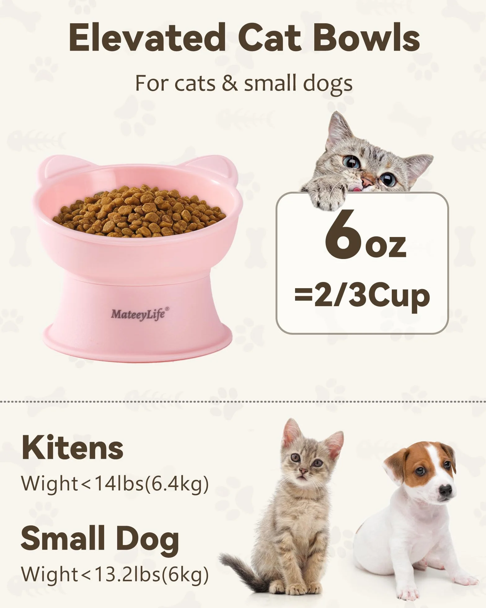 MateeyLife Ciotole per Gatti Rialzate, Set da 2 Ciotole Rialzate per Gatti con 15 Gradi, Ciotola Rialzata per Gatti da Interno e Cani di Piccola Taglia, Anti-affaticamento dei Baffi,Rosa & Verde
