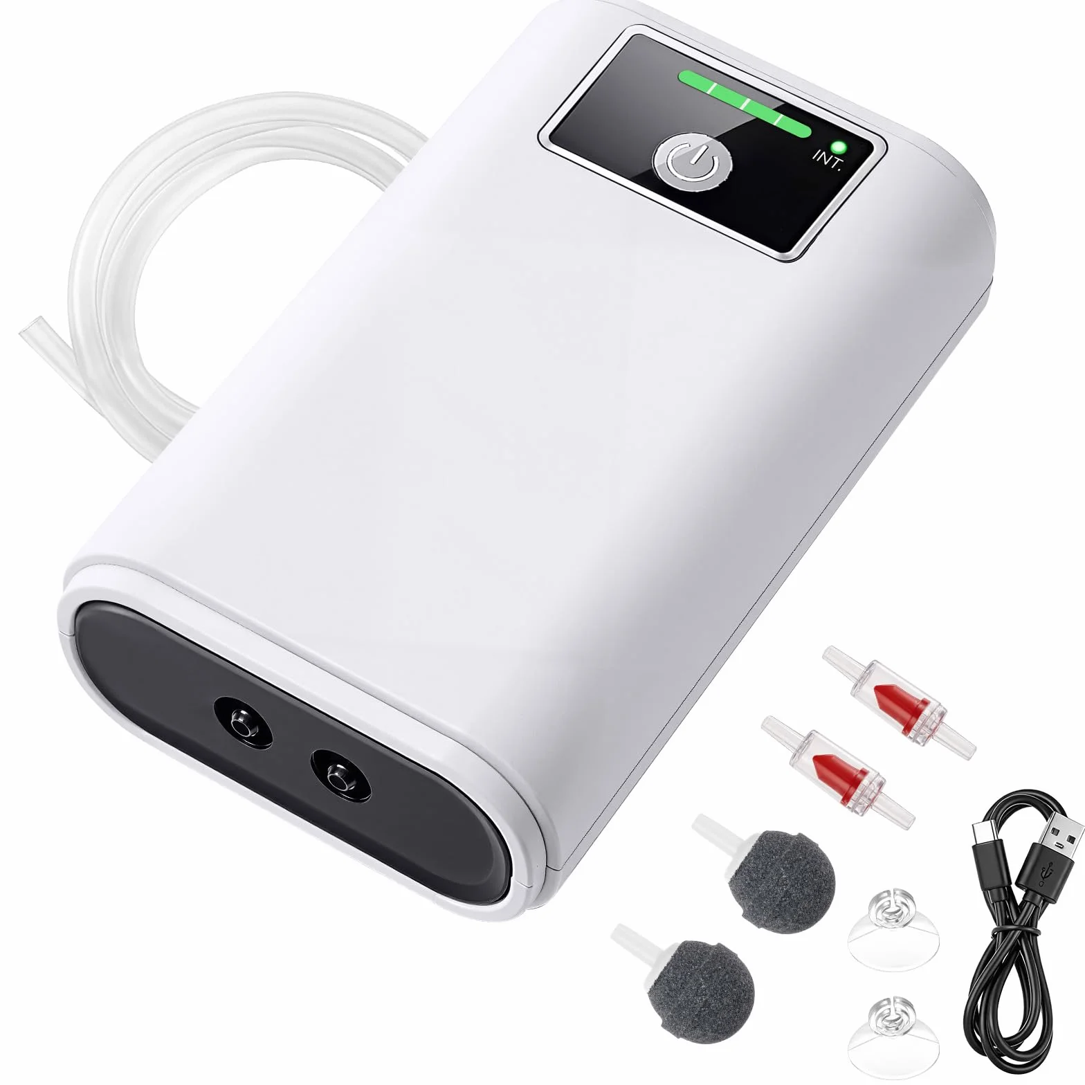 Aeratore Acquario, Pompa Acquario Portatile Ossigenatore Per Acquario USB gorgogliatore 2600mAh, due modi di alimentazione del gorgogliatore 1.5-2L/min*2